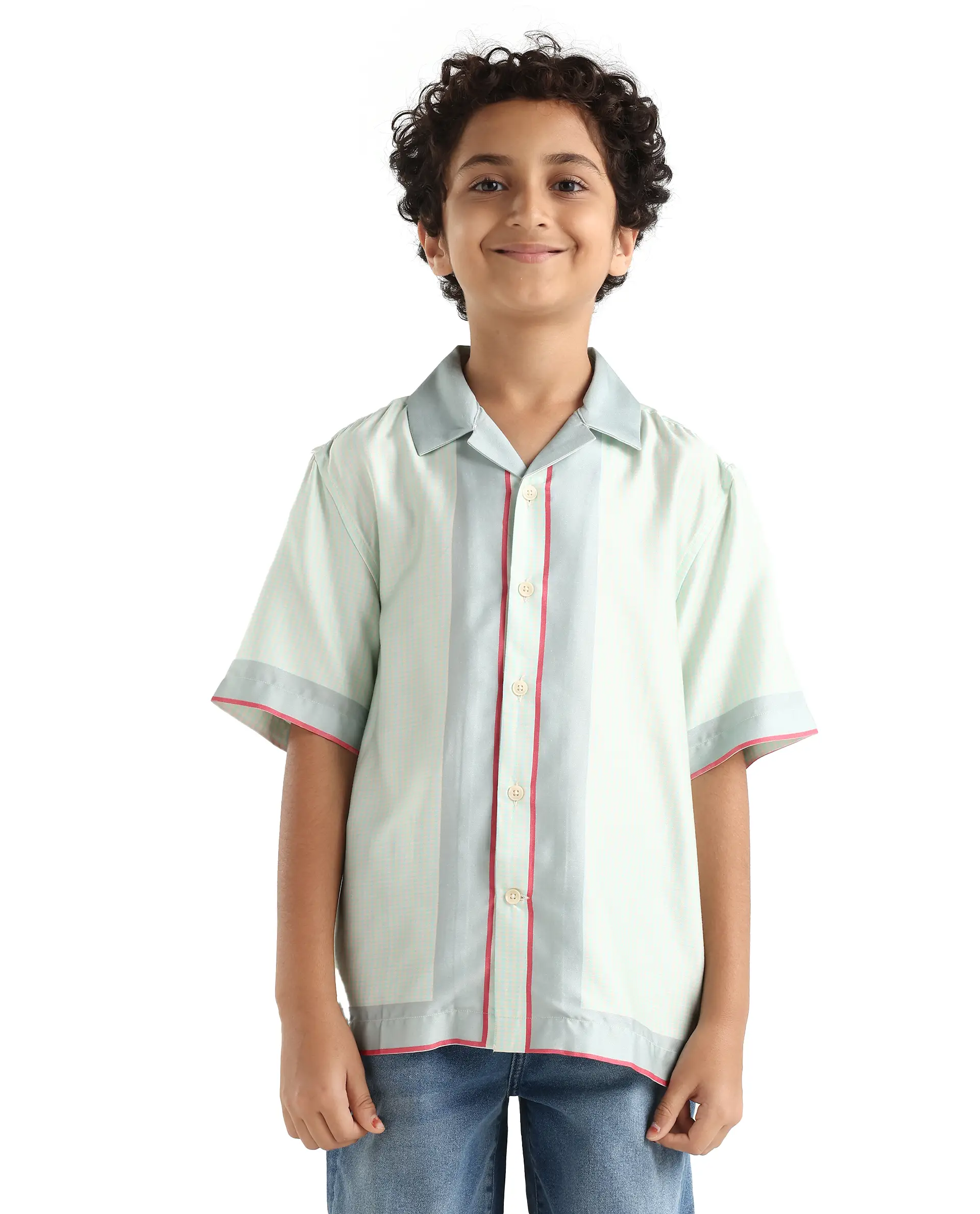 Rare Ones Kids Velix Pastel Blue Cotton Blend Striped Button Closure Regular Fit Shirt - Image 3