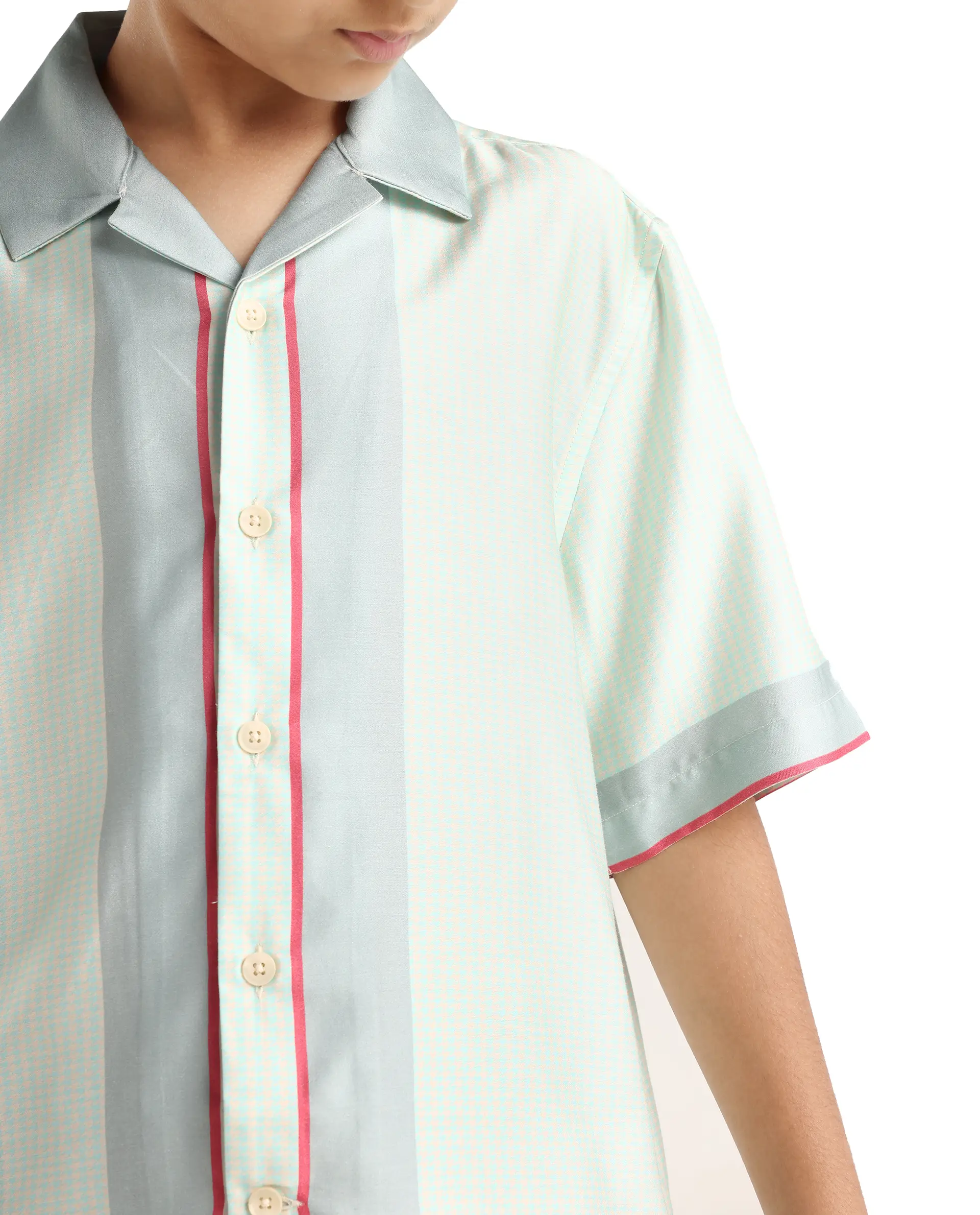 Rare Ones Kids Velix Pastel Blue Cotton Blend Striped Button Closure Regular Fit Shirt - Image 4