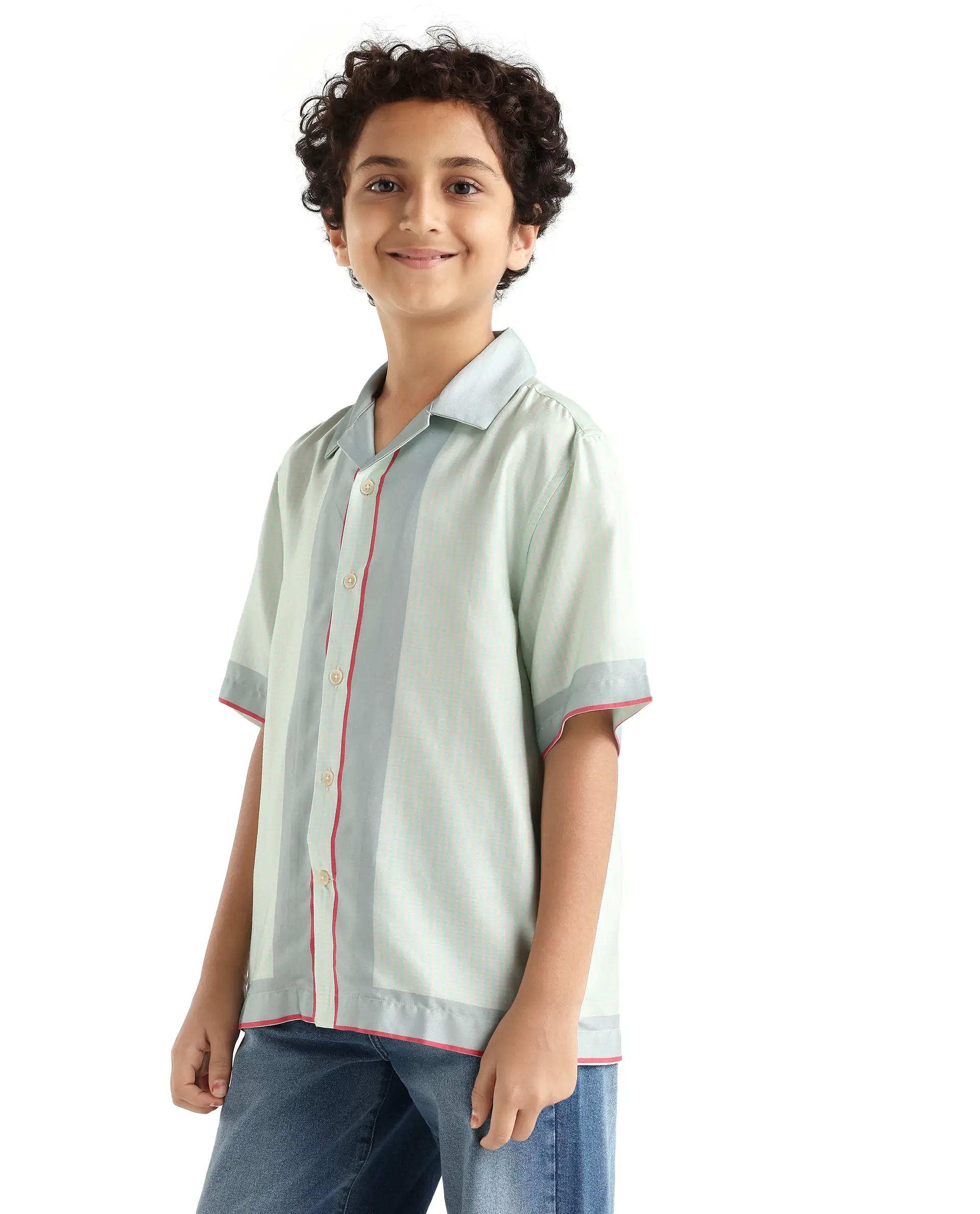 Rare Ones Kids Velix Pastel Blue Cotton Blend Striped Button Closure Regular Fit Shirt - Image 5