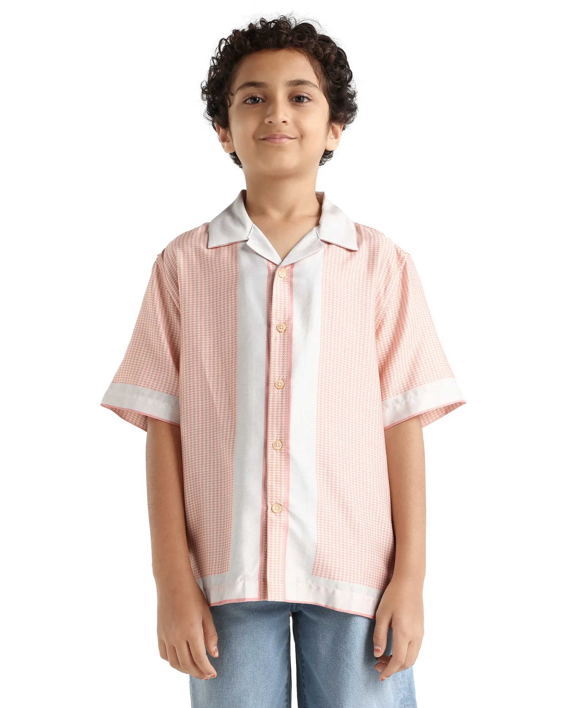 Rare Ones Kids Velix Pastel Pink Cotton Blend Print Button Closure Regular Fit Shirt - Image 3