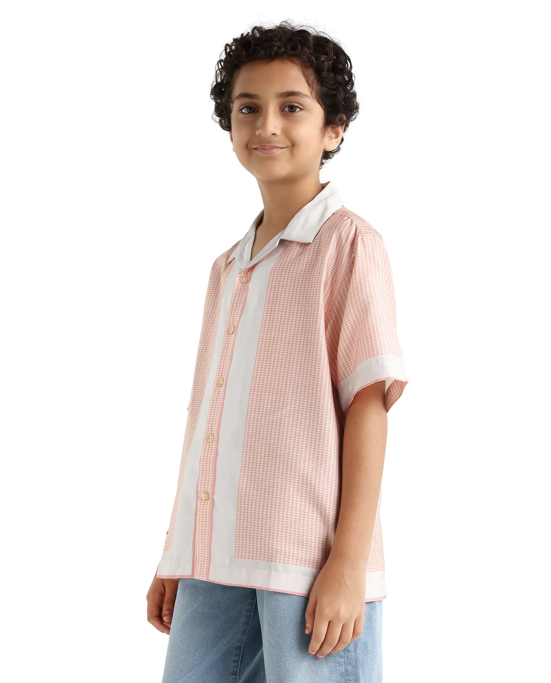 Rare Ones Kids Velix Pastel Pink Cotton Blend Print Button Closure Regular Fit Shirt - Image 5