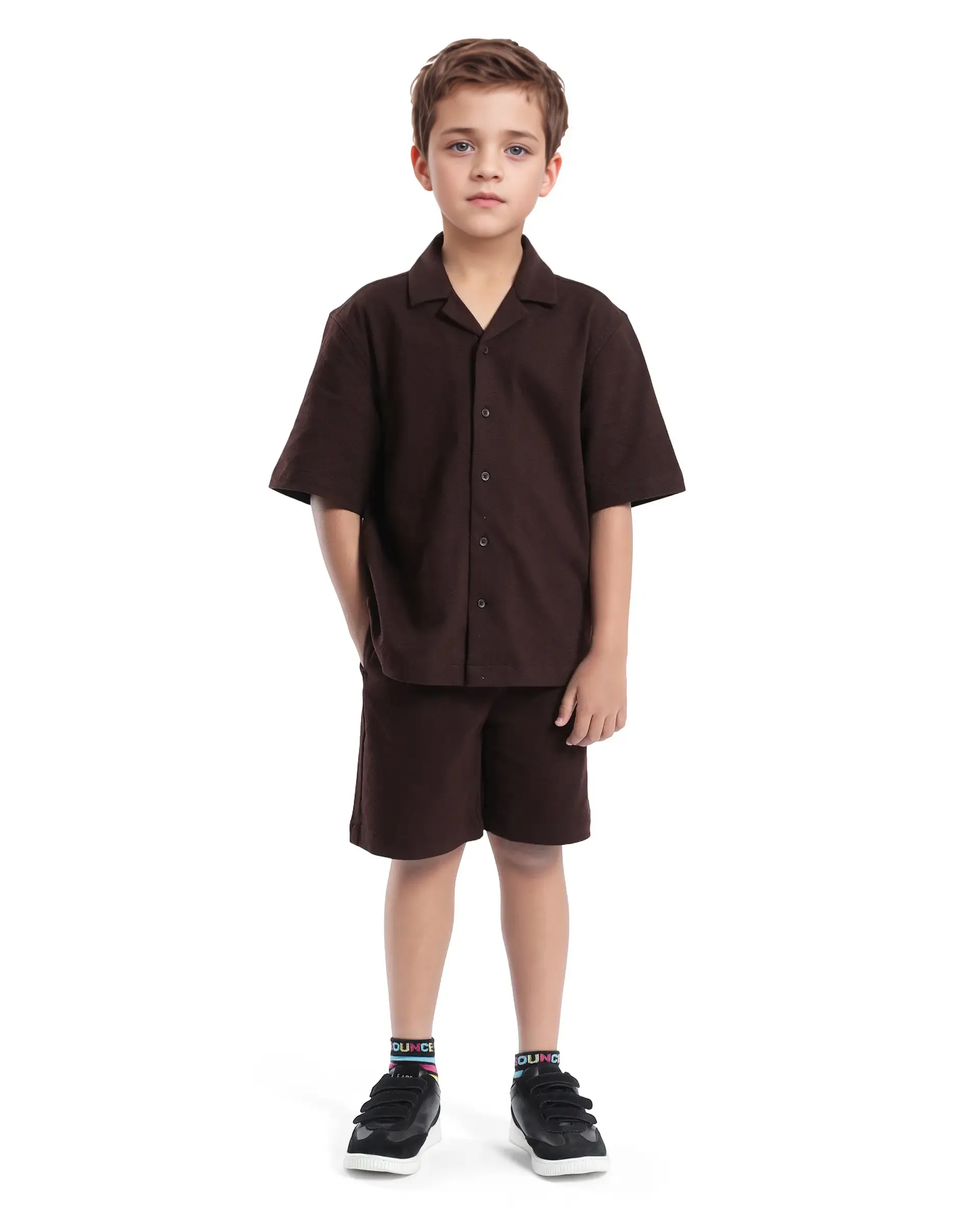 Rare Ones Kids Veno-B Brown Cotton Drawstring Closure Solid Regular Fit Shorts - Image 2