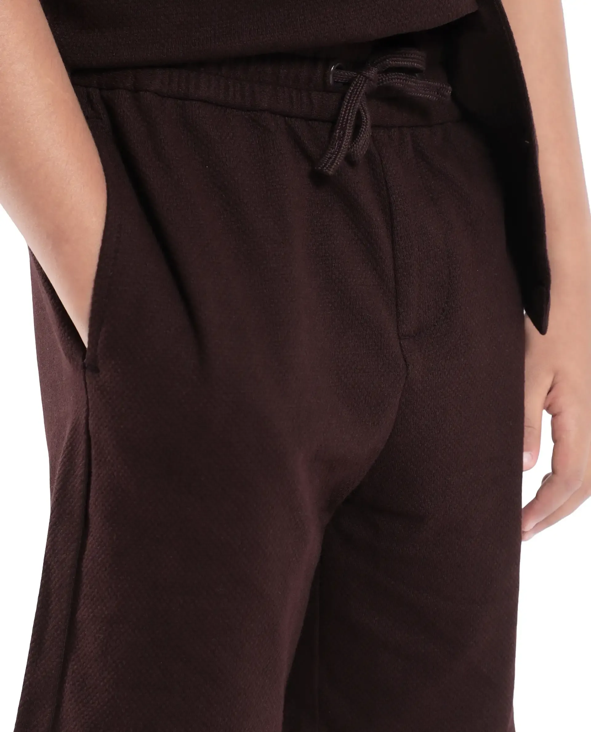 Rare Ones Kids Veno-B Brown Cotton Drawstring Closure Solid Regular Fit Shorts - Image 4