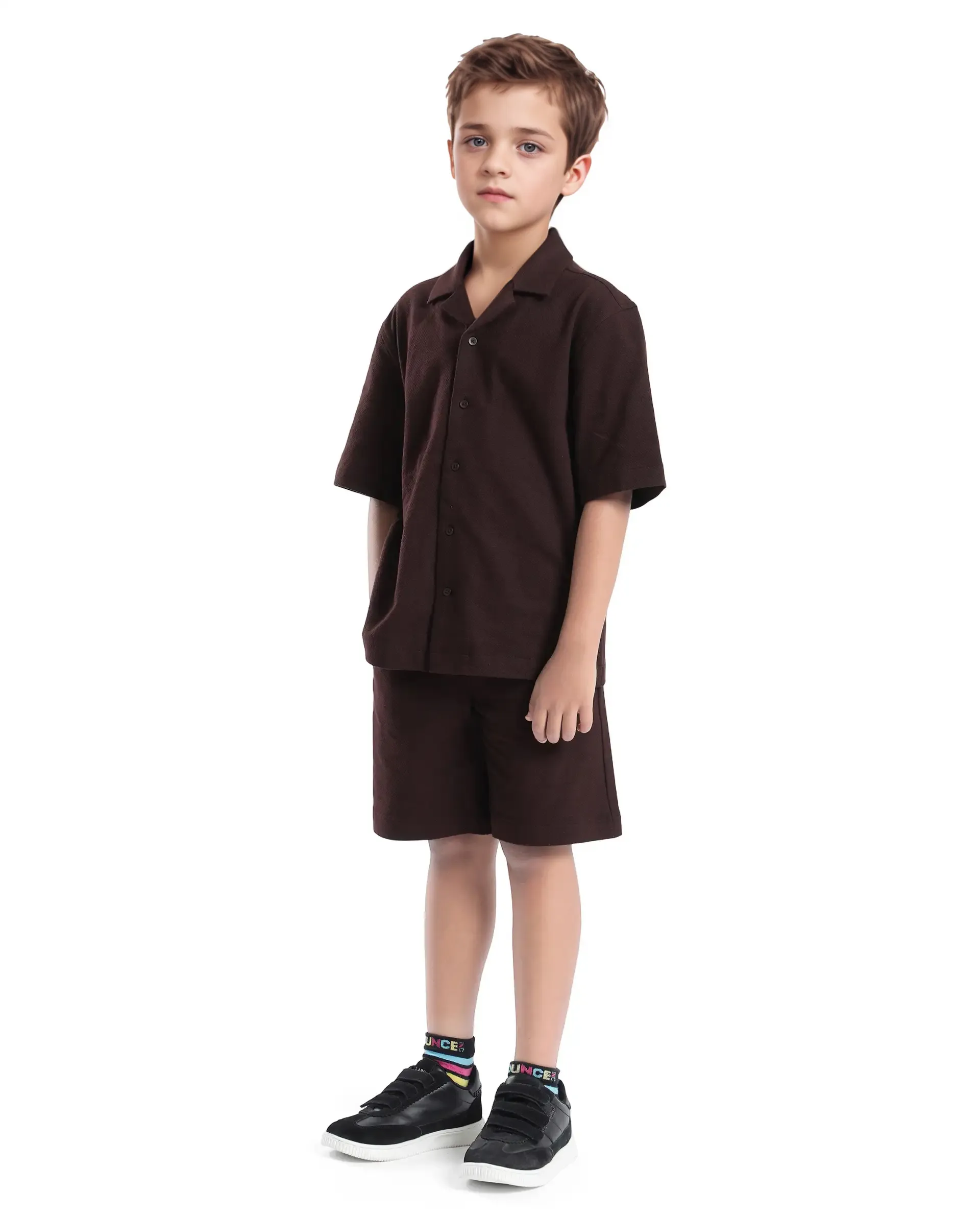 Rare Ones Kids Veno-B Brown Cotton Drawstring Closure Solid Regular Fit Shorts - Image 5