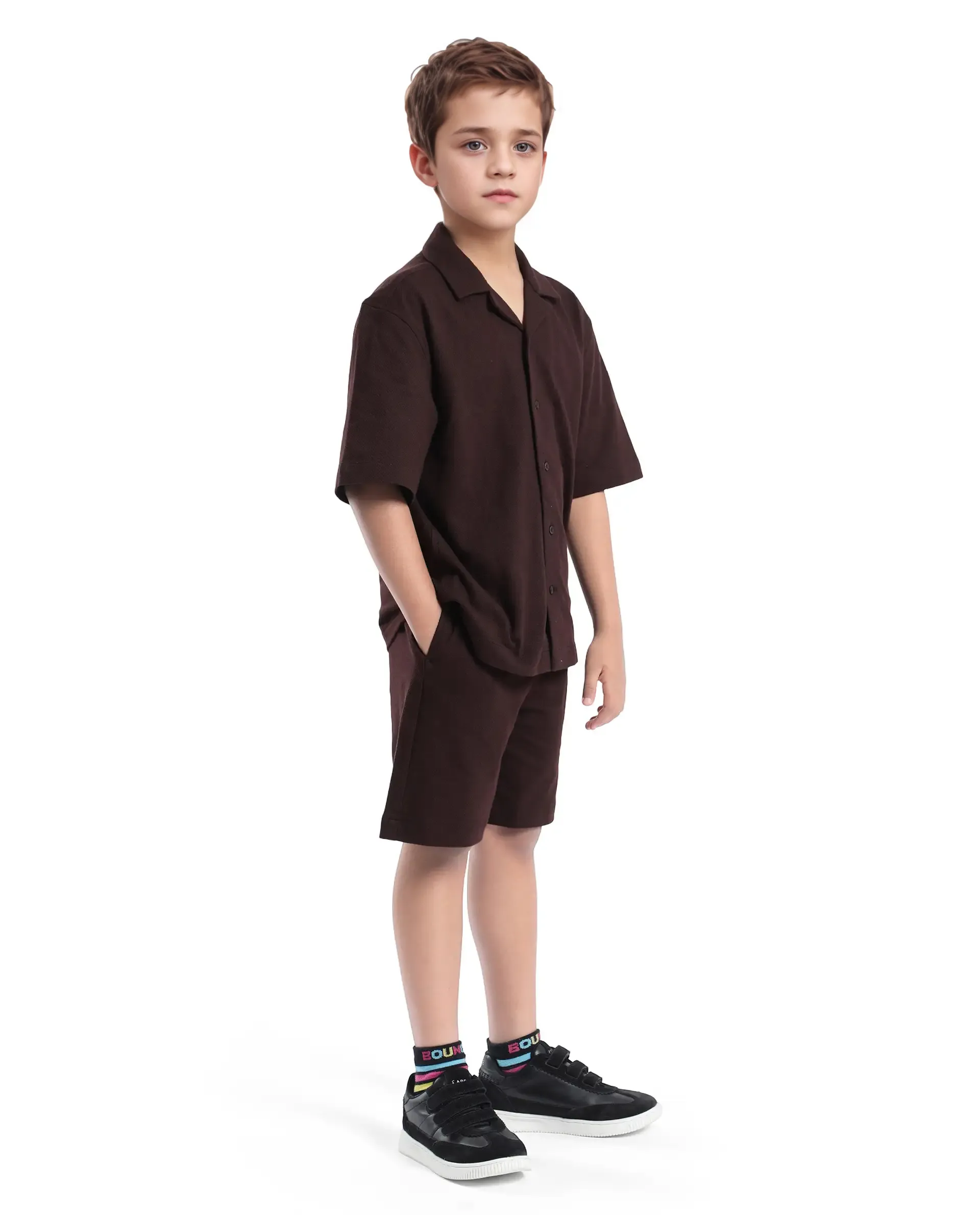 Rare Ones Kids Veno-B Brown Cotton Drawstring Closure Solid Regular Fit Shorts - Image 6