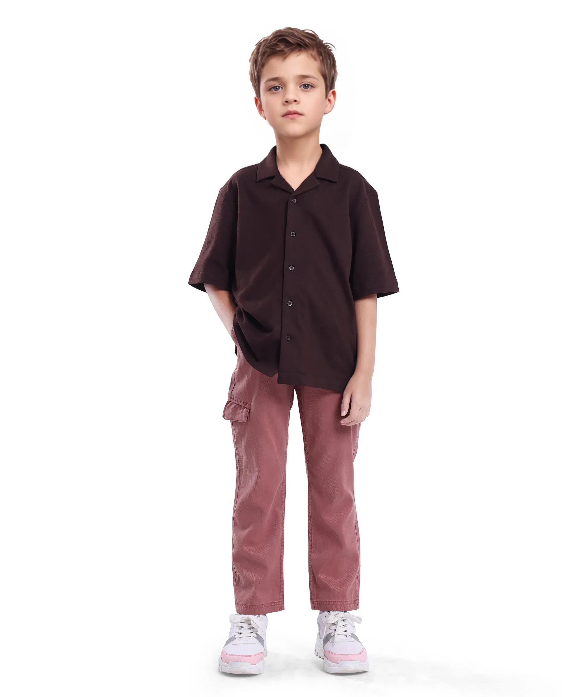 Rare Ones Kids Veno-S Brown Cotton Half Sleeve Button Solid Regular Fit Shirt - Image 2