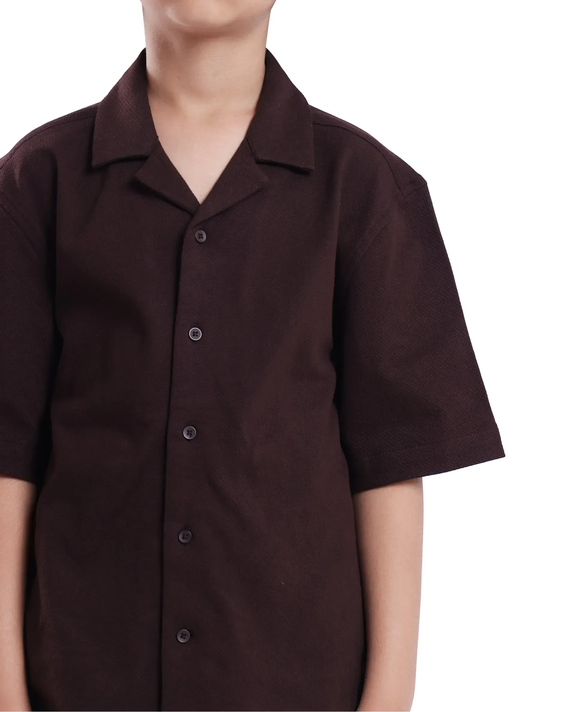 Rare Ones Kids Veno-S Brown Cotton Half Sleeve Button Solid Regular Fit Shirt - Image 3