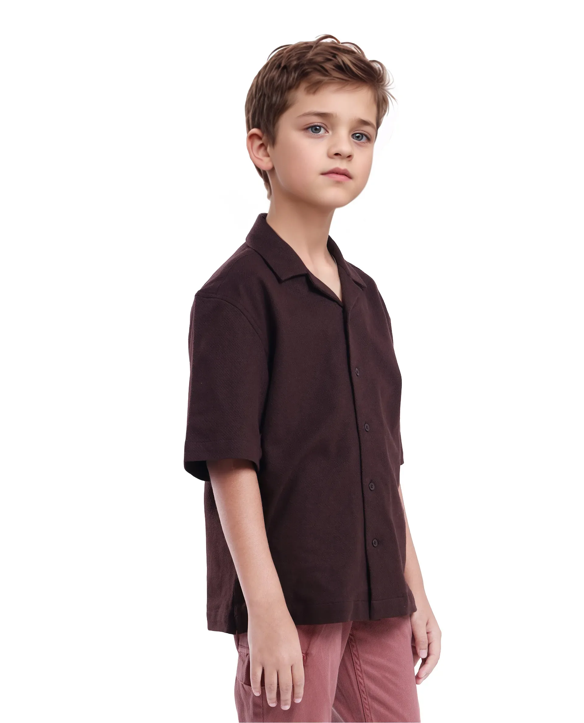 Rare Ones Kids Veno-S Brown Cotton Half Sleeve Button Solid Regular Fit Shirt - Image 6