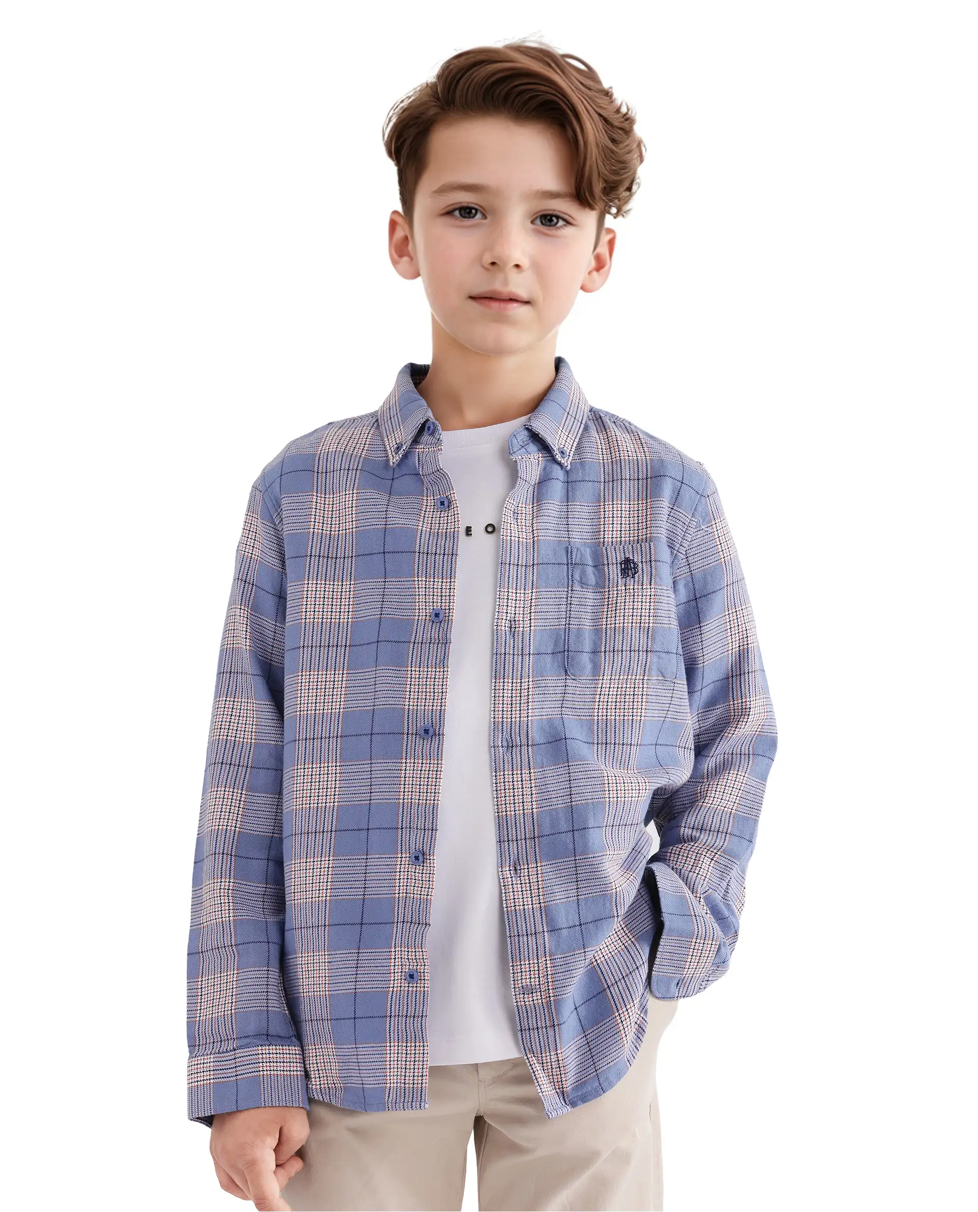 Rare Ones Kids Ver Blue Cotton Full Sleeves Button Down Regular Fit Checked Shirt - Image 7