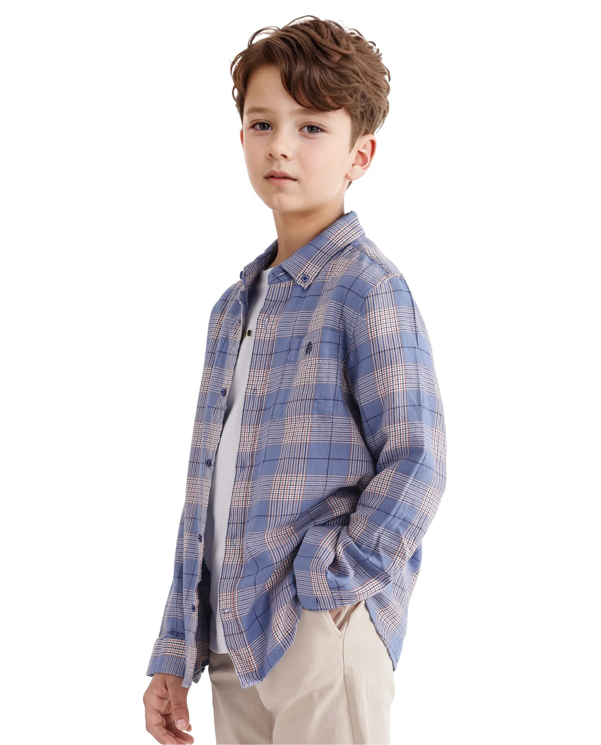 Rare Ones Kids Ver Blue Cotton Full Sleeves Button Down Regular Fit Checked Shirt - Image 8