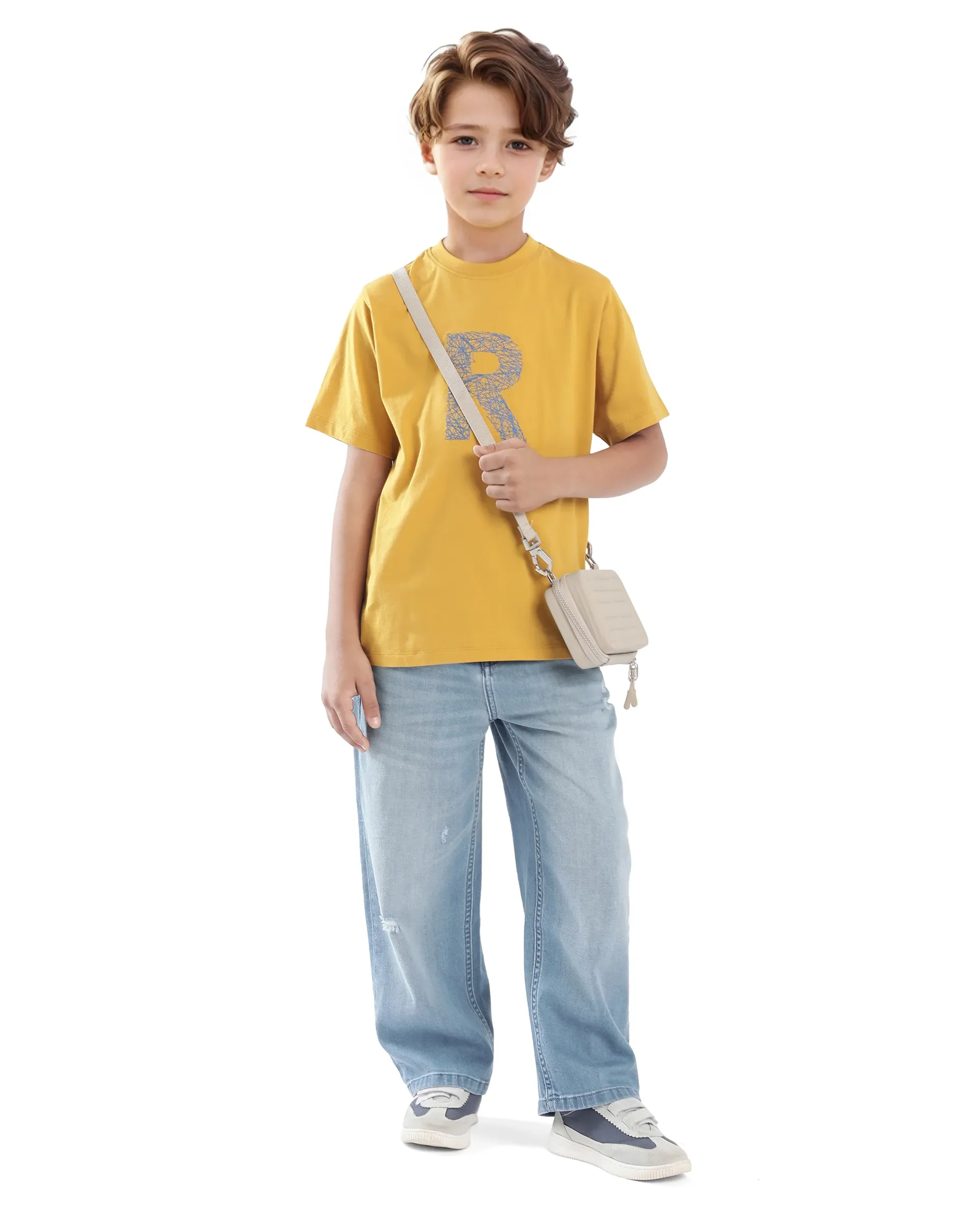 Rare Ones Kids Vexi-K Dark Yellow Cotton Embroidered Slip-On Regular Fit T-Shirt - Image 2