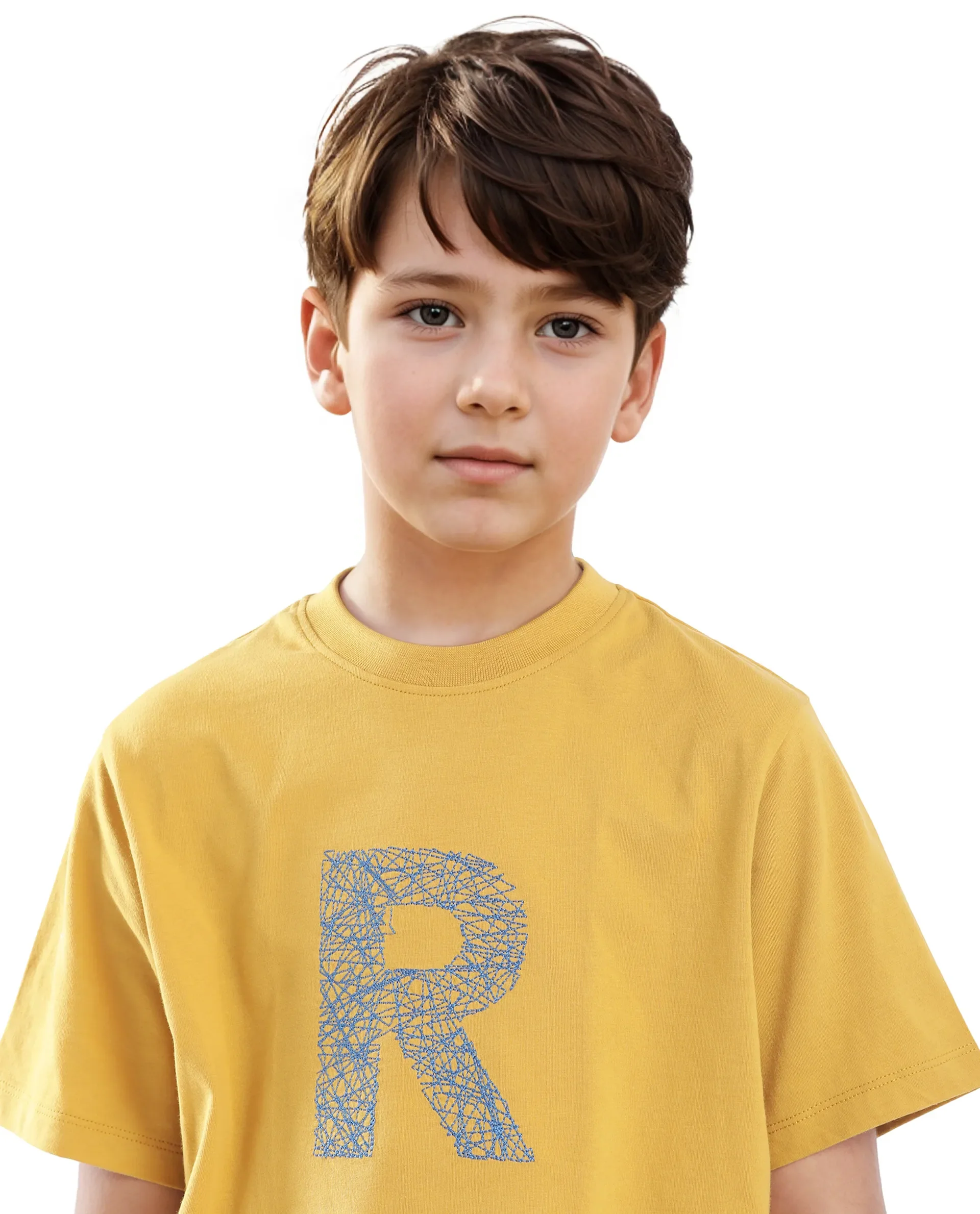 Rare Ones Kids Vexi-K Dark Yellow Cotton Embroidered Slip-On Regular Fit T-Shirt - Image 3