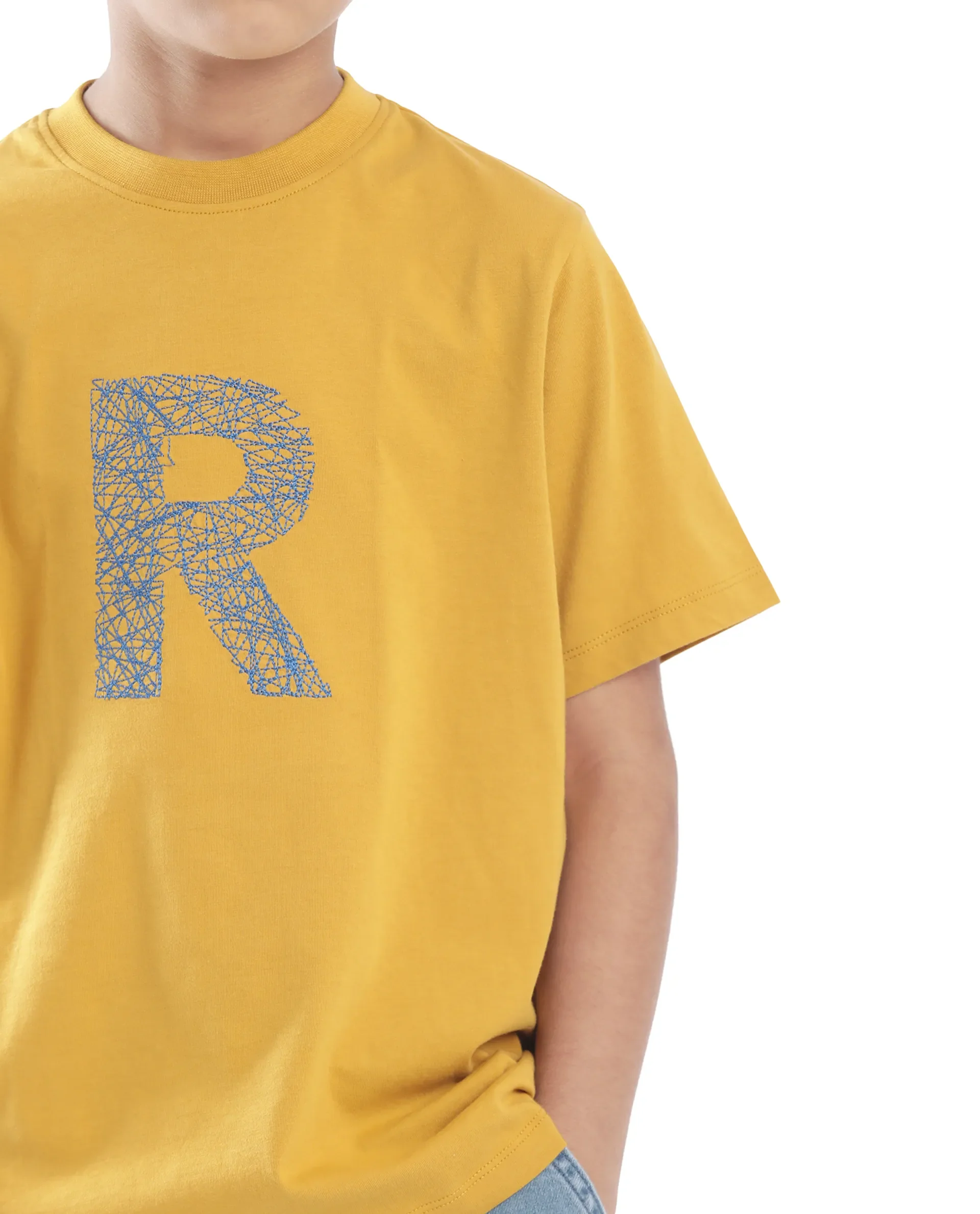 Rare Ones Kids Vexi-K Dark Yellow Cotton Embroidered Slip-On Regular Fit T-Shirt - Image 4