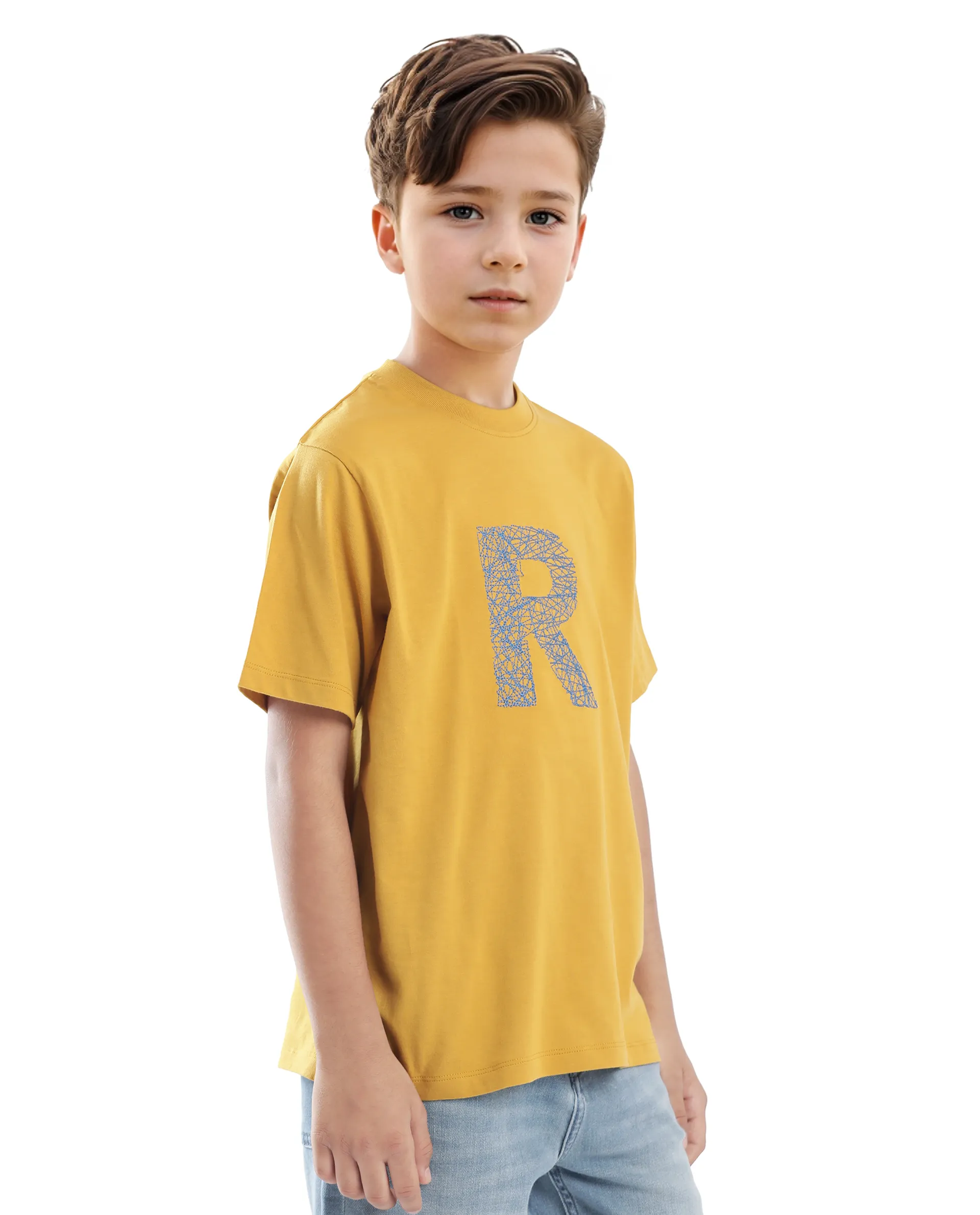 Rare Ones Kids Vexi-K Dark Yellow Cotton Embroidered Slip-On Regular Fit T-Shirt - Image 6