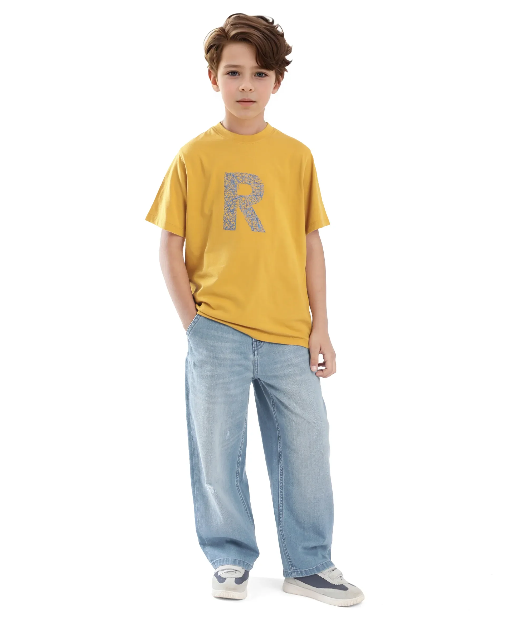 Rare Ones Kids Vexi-K Dark Yellow Cotton Embroidered Slip-On Regular Fit T-Shirt - Image 8
