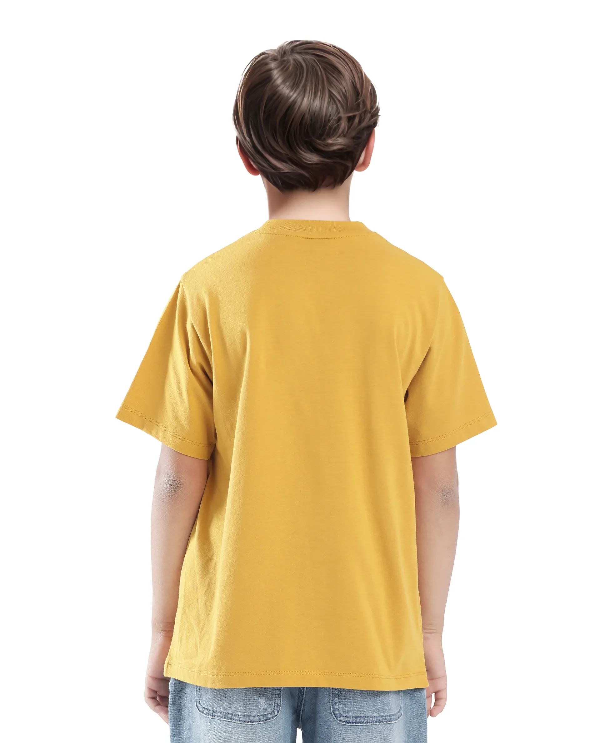 Rare Ones Kids Vexi-K Dark Yellow Cotton Embroidered Slip-On Regular Fit T-Shirt - Image 9