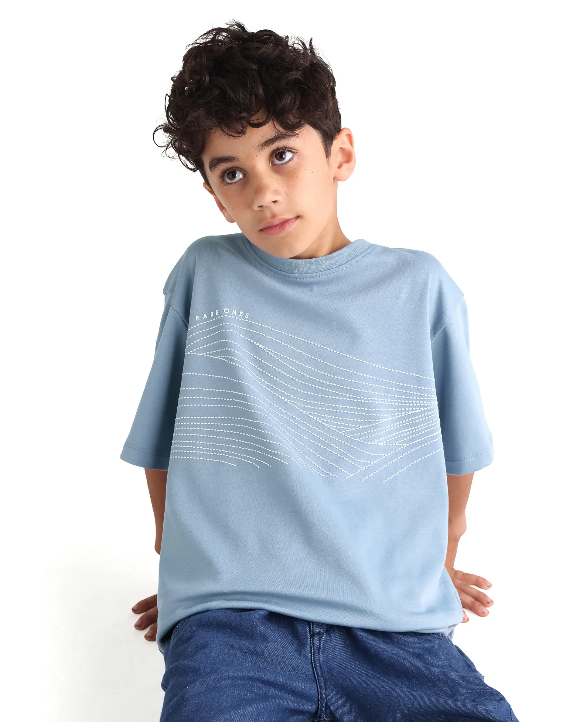 Rare Ones Kids Vint-K Blue Cotton Half Sleeve Graphic Print Slip-On Closure Regular Fit T-Shirt - Image 2