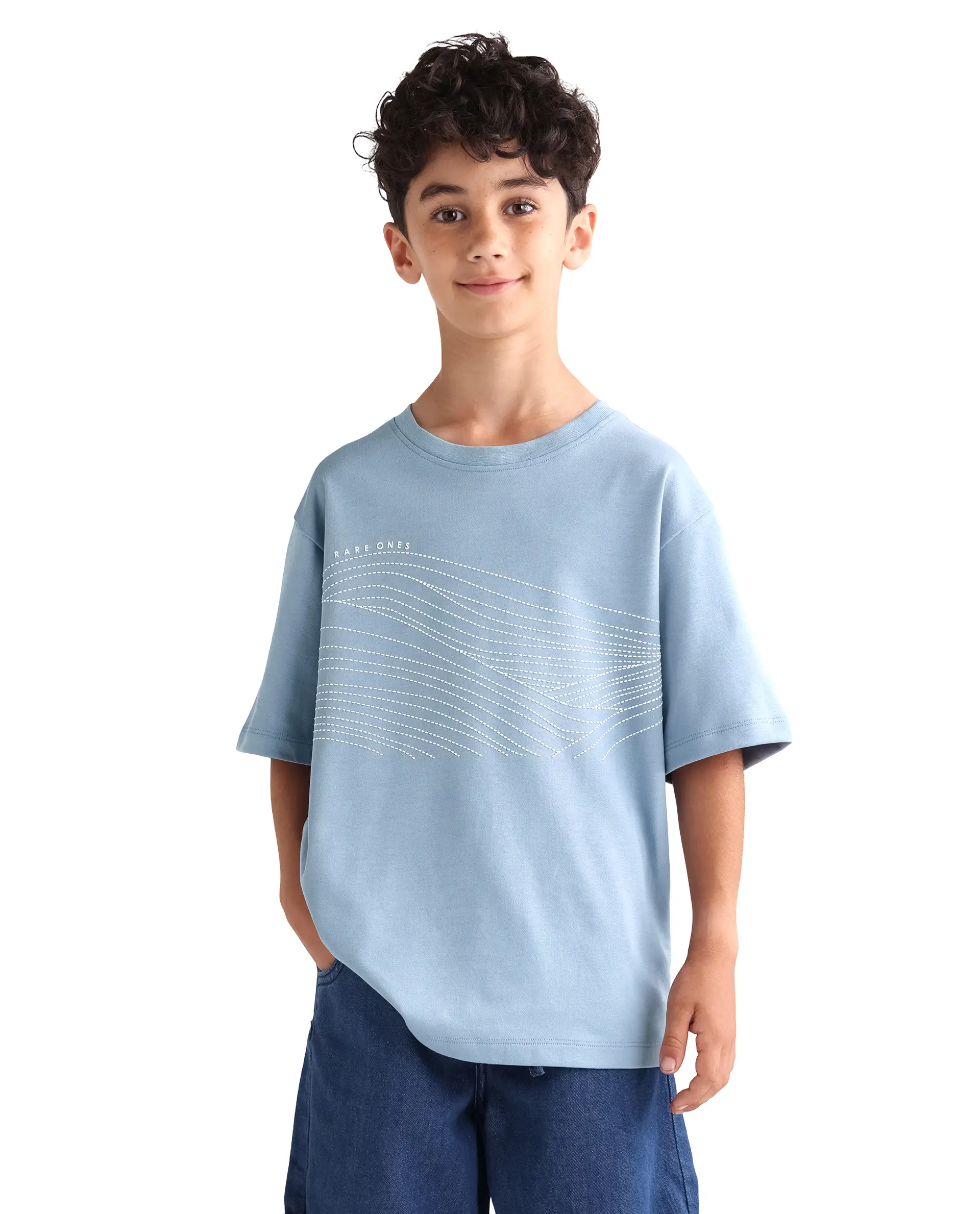 Rare Ones Kids Vint-K Blue Cotton Half Sleeve Graphic Print Slip-On Closure Regular Fit T-Shirt - Image 3