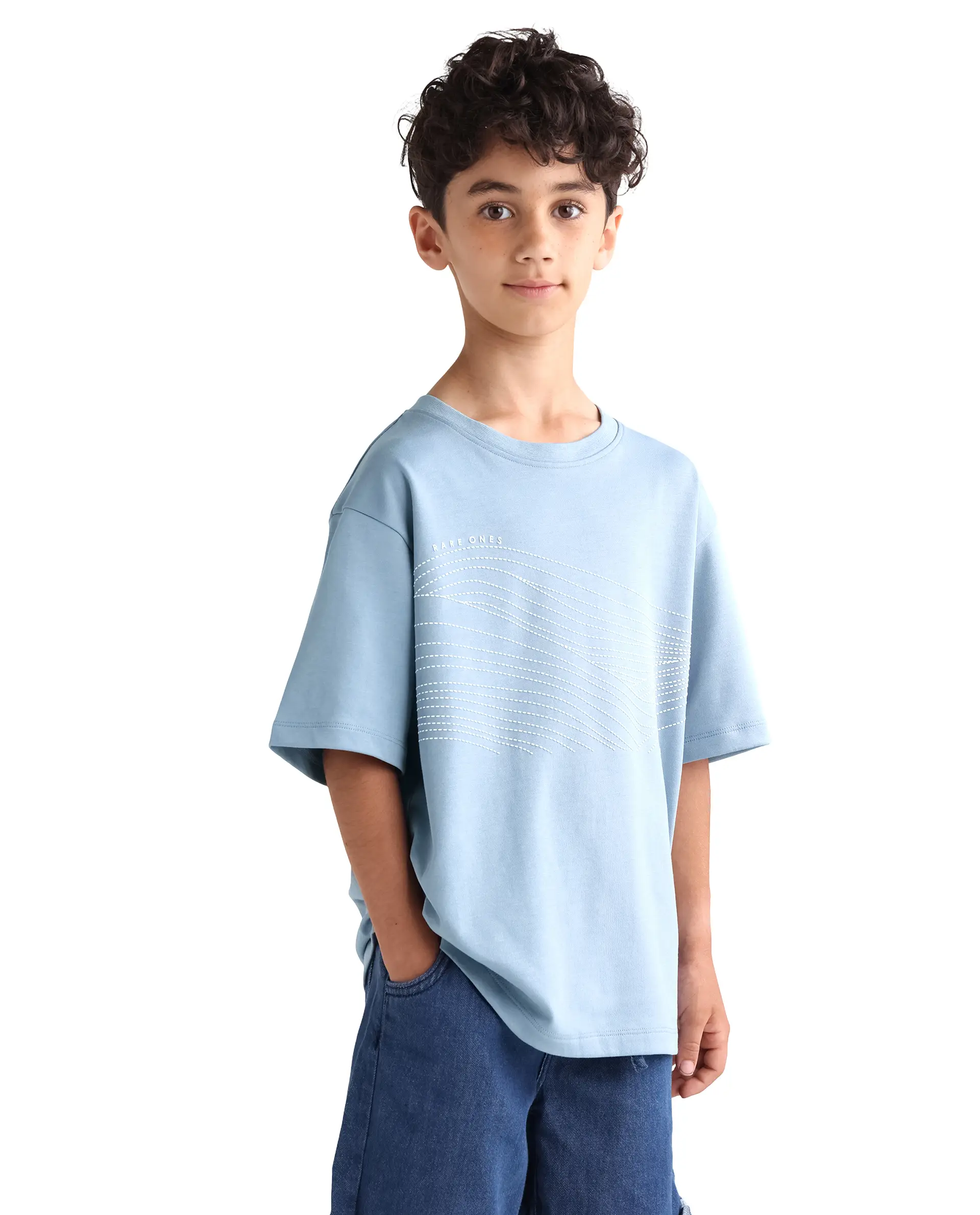 Rare Ones Kids Vint-K Blue Cotton Half Sleeve Graphic Print Slip-On Closure Regular Fit T-Shirt - Image 5