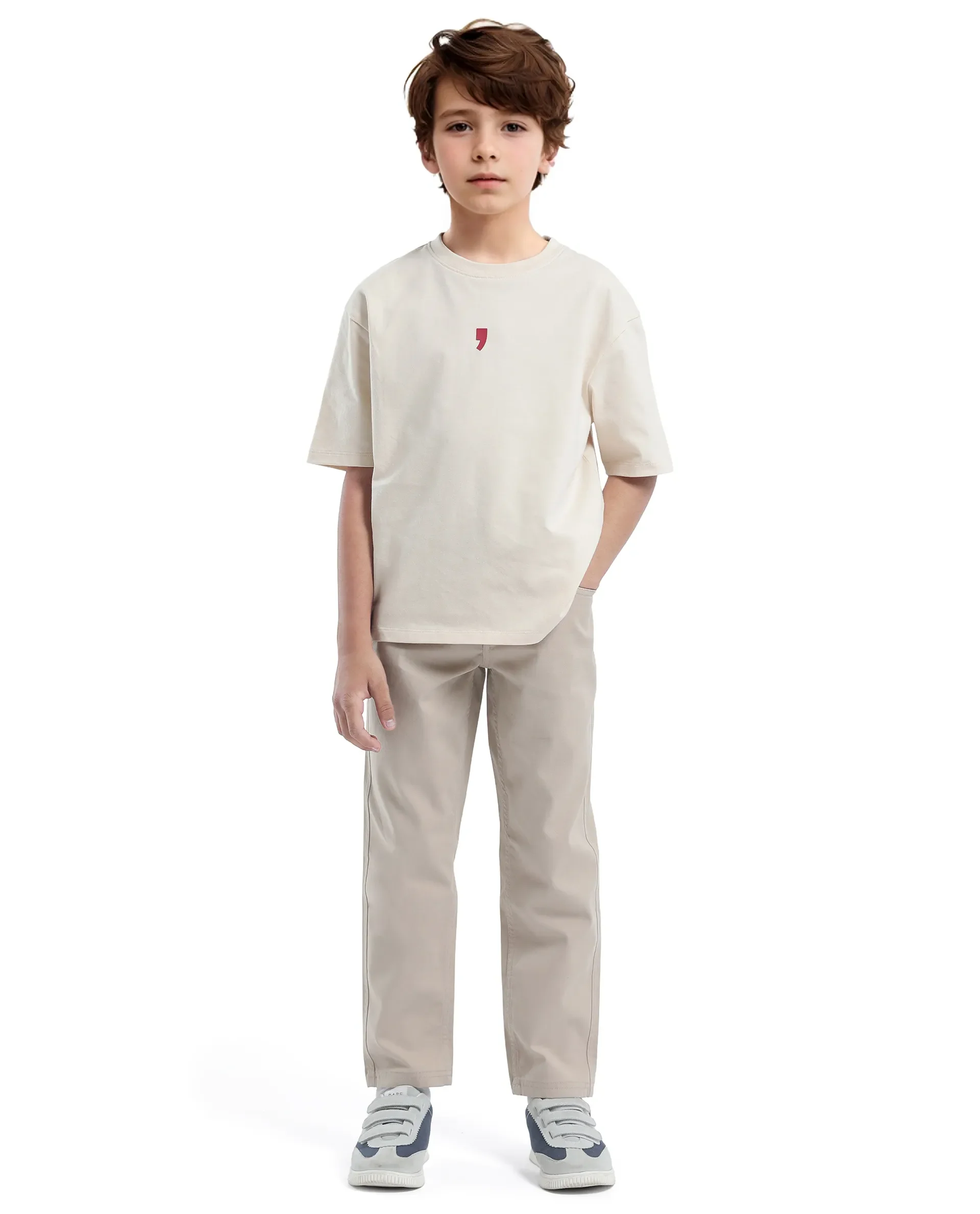 Rare Ones Kids Voy-K Light Beige Cotton Graphic Print Slip-On Oversized Fit T-Shirt - Image 2