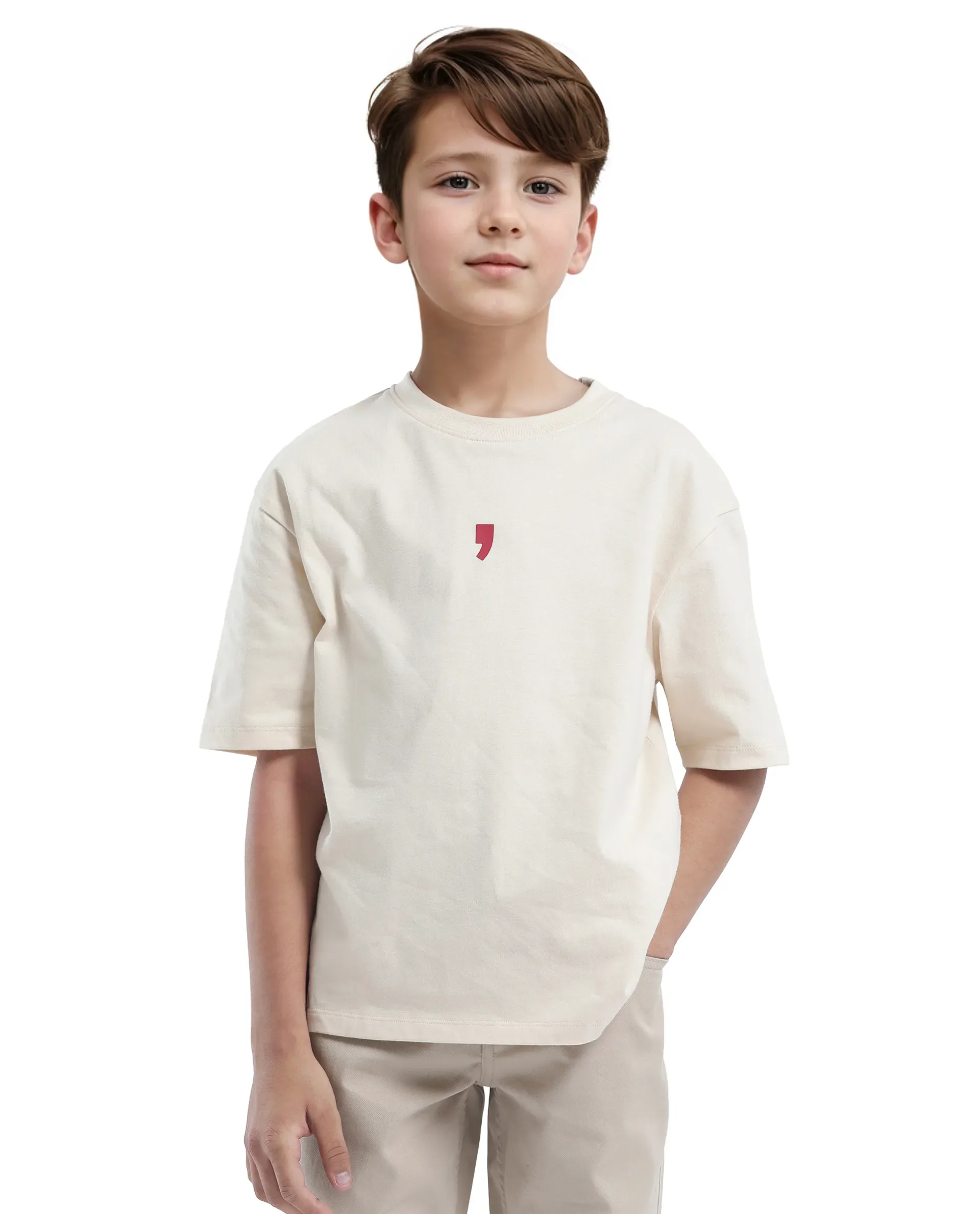 Rare Ones Kids Voy-K Light Beige Cotton Graphic Print Slip-On Oversized Fit T-Shirt - Image 3