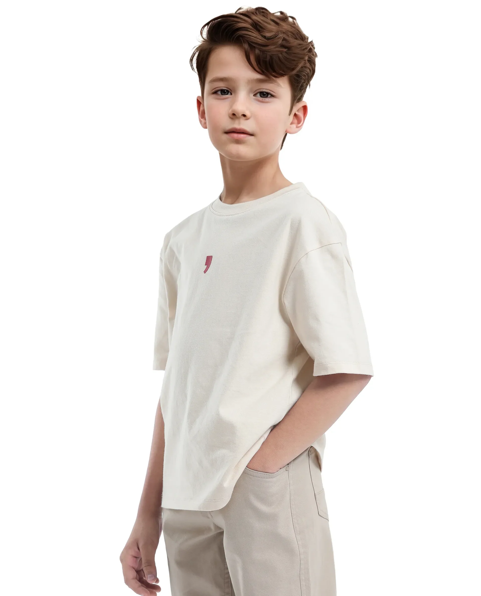 Rare Ones Kids Voy-K Light Beige Cotton Graphic Print Slip-On Oversized Fit T-Shirt - Image 6