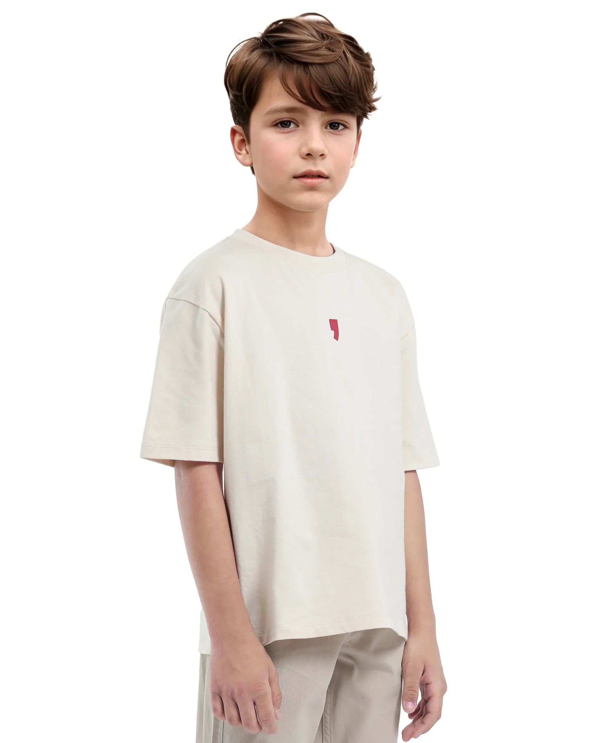 Rare Ones Kids Voy-K Light Beige Cotton Graphic Print Slip-On Oversized Fit T-Shirt - Image 7