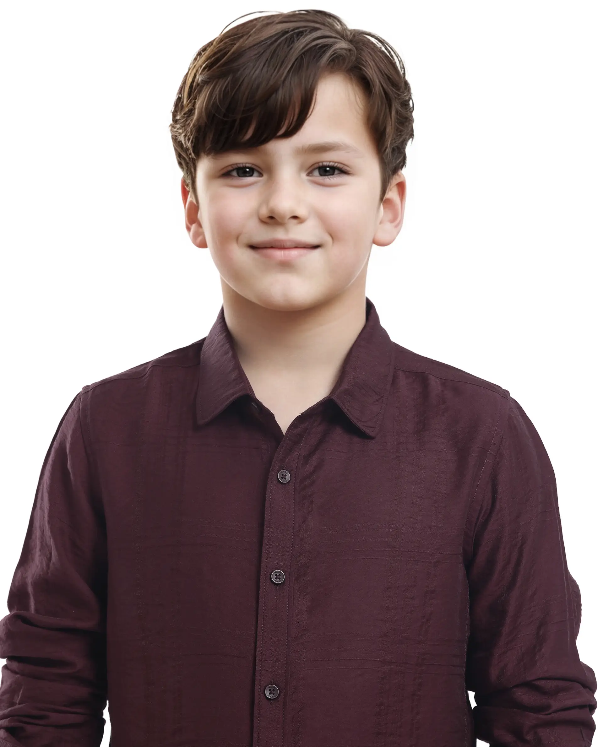 Rare Ones Kids Yard Maroon Viscose Blend Full Sleeve Button Solid Regular Fit Shirt - Image 3