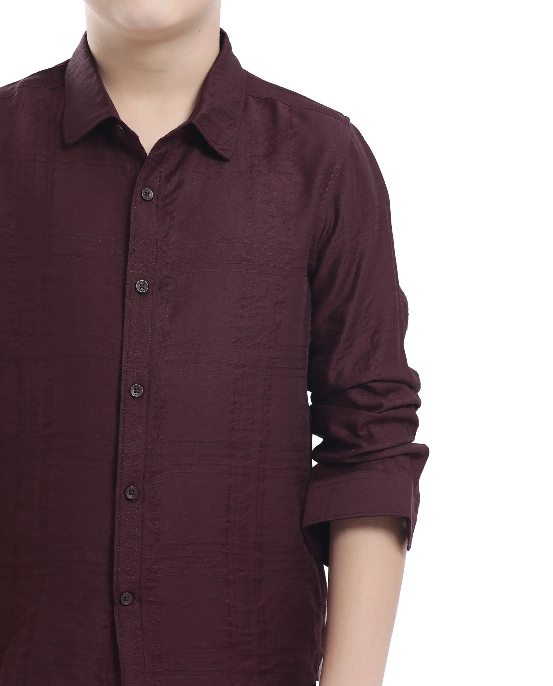 Rare Ones Kids Yard Maroon Viscose Blend Full Sleeve Button Solid Regular Fit Shirt - Image 4