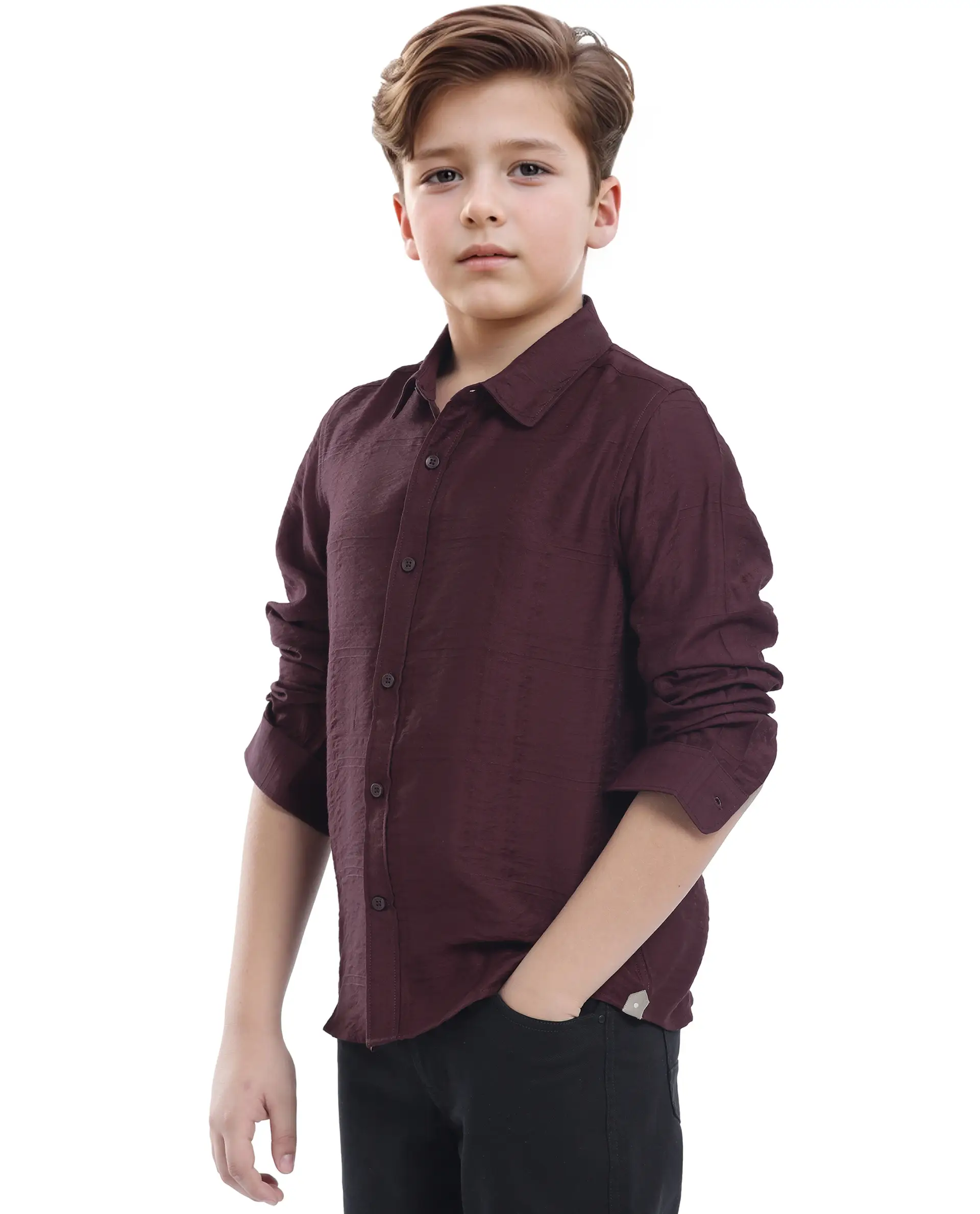Rare Ones Kids Yard Maroon Viscose Blend Full Sleeve Button Solid Regular Fit Shirt - Image 6