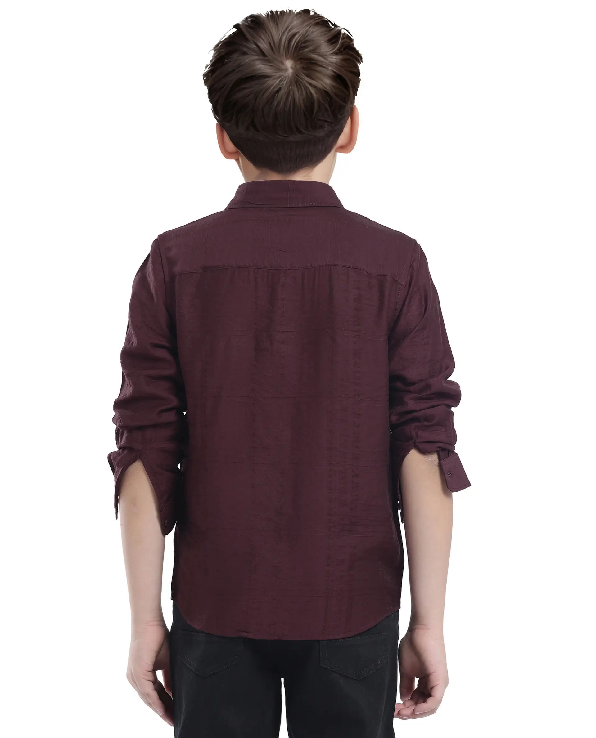 Rare Ones Kids Yard Maroon Viscose Blend Full Sleeve Button Solid Regular Fit Shirt - Image 8