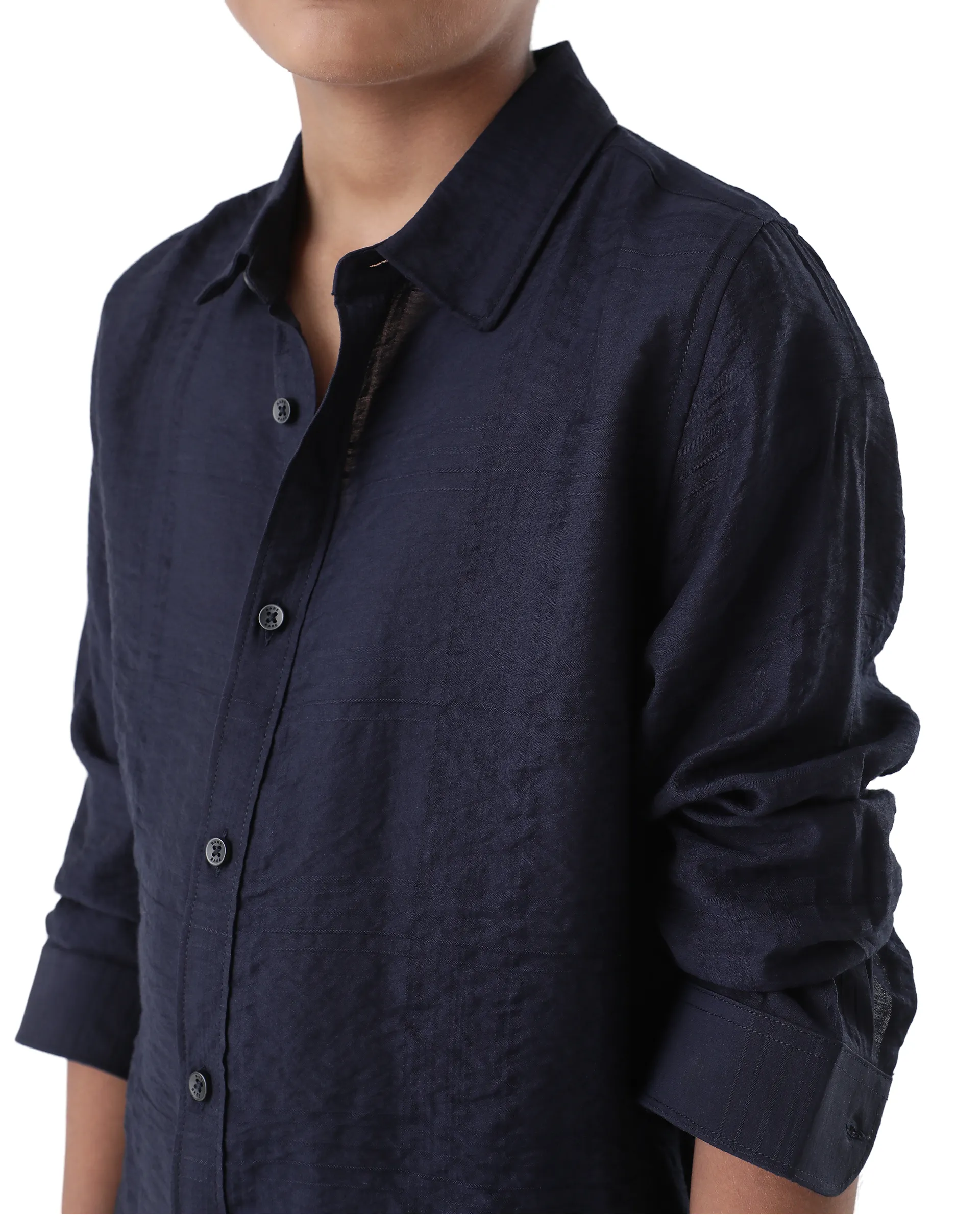 Rare Ones Kids Yard Navy Viscose Blend Full Sleeve Button Solid Regular Fit Shirt - Image 5