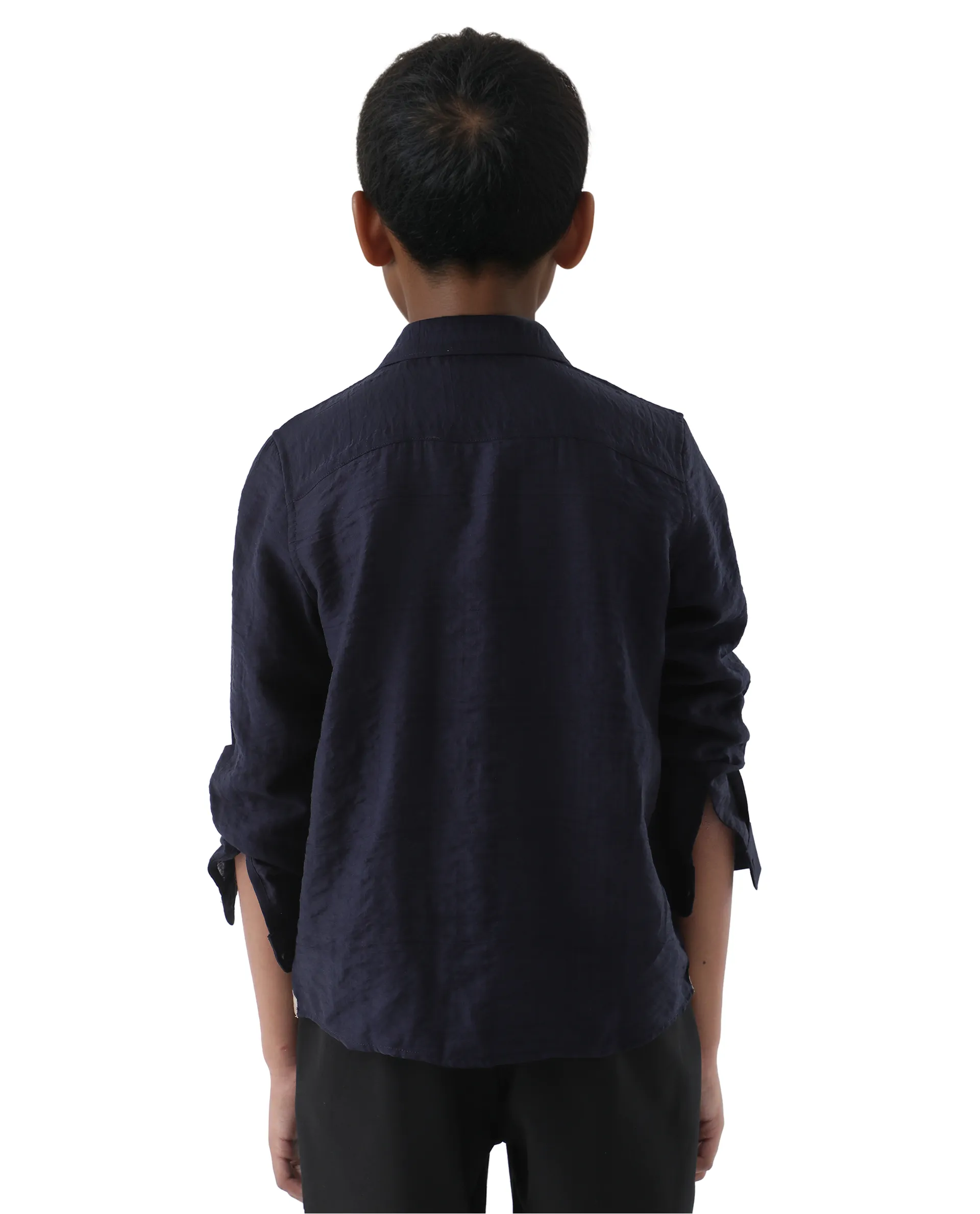 Rare Ones Kids Yard Navy Viscose Blend Full Sleeve Button Solid Regular Fit Shirt - Image 8