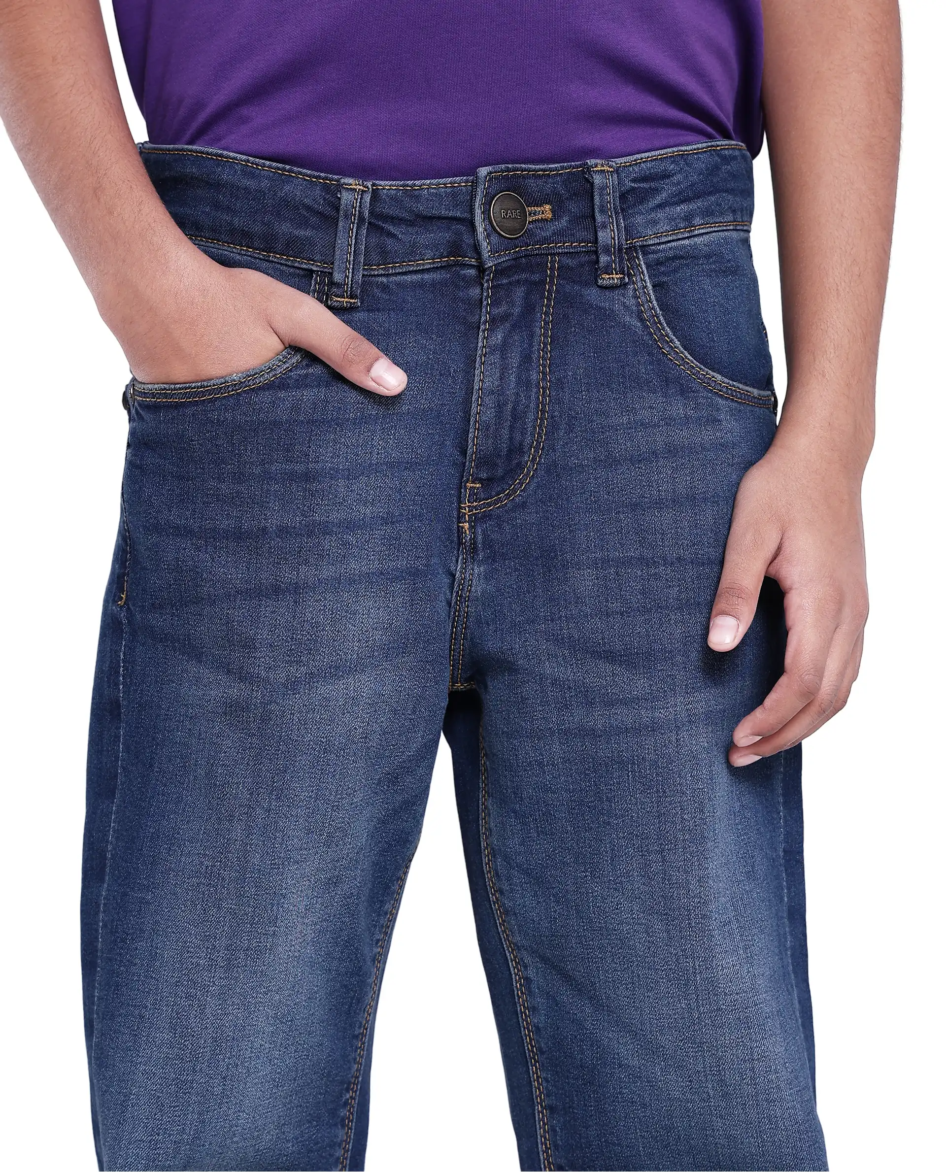 Rare Ones Kids Yosh Blue Cotton Relax Fit Solid Denim Pant - Image 4