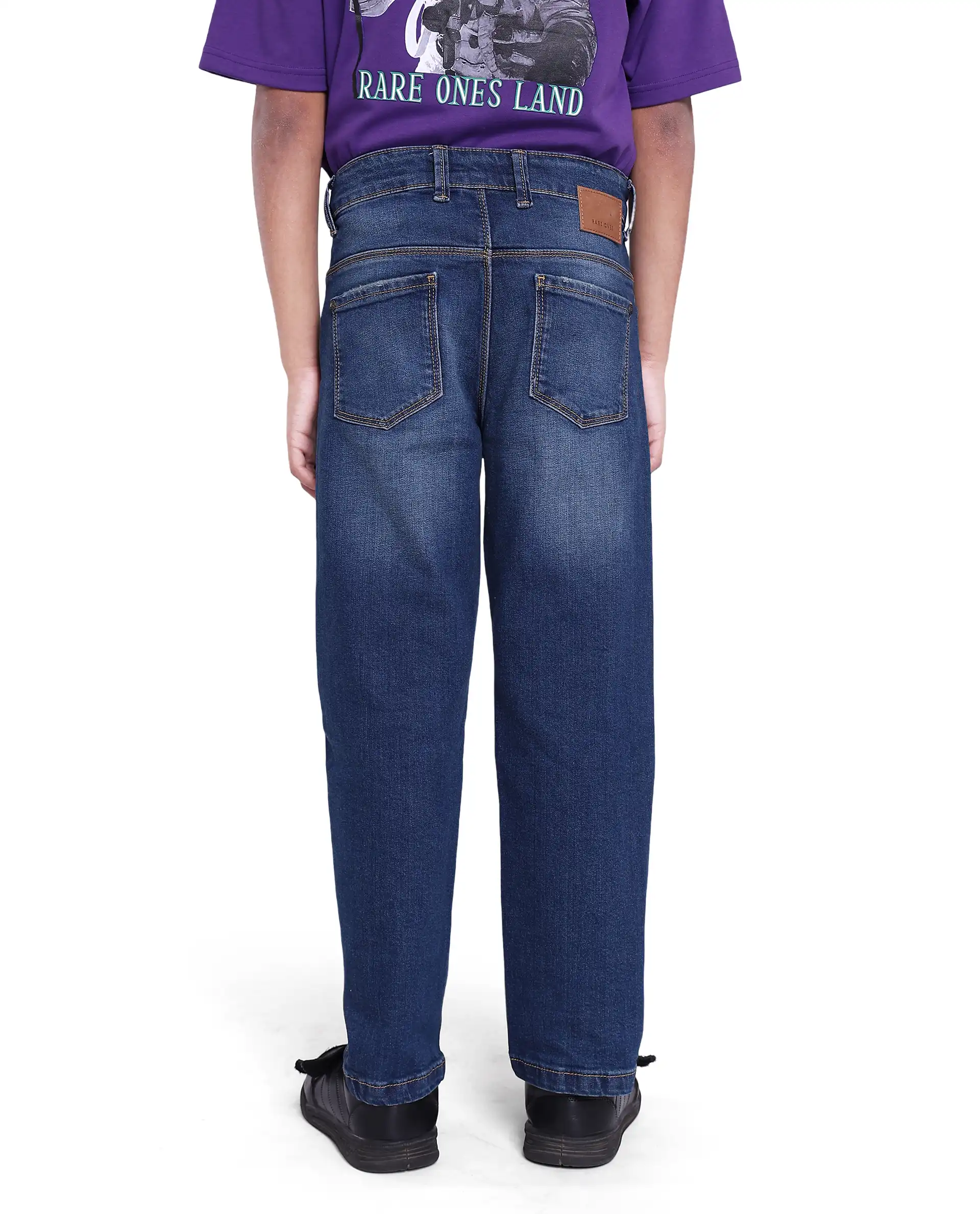 Rare Ones Kids Yosh Blue Cotton Relax Fit Solid Denim Pant - Image 5
