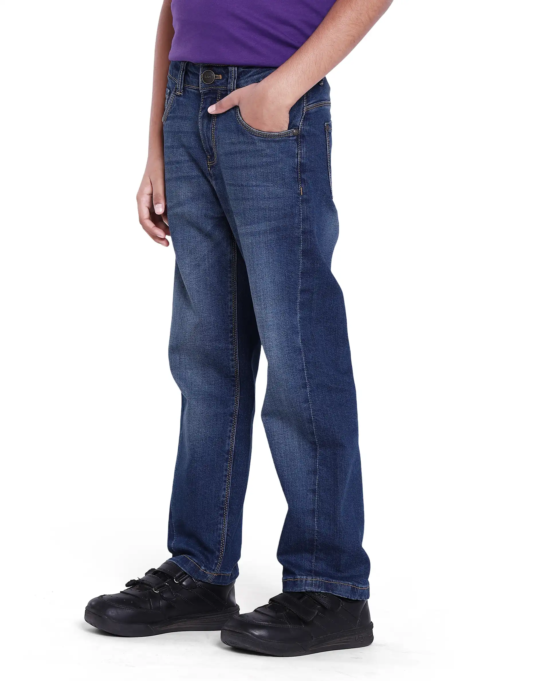 Rare Ones Kids Yosh Blue Cotton Relax Fit Solid Denim Pant - Image 6