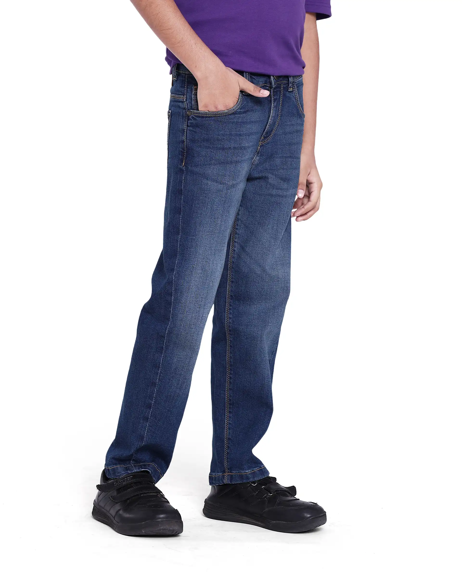 Rare Ones Kids Yosh Blue Cotton Relax Fit Solid Denim Pant - Image 7