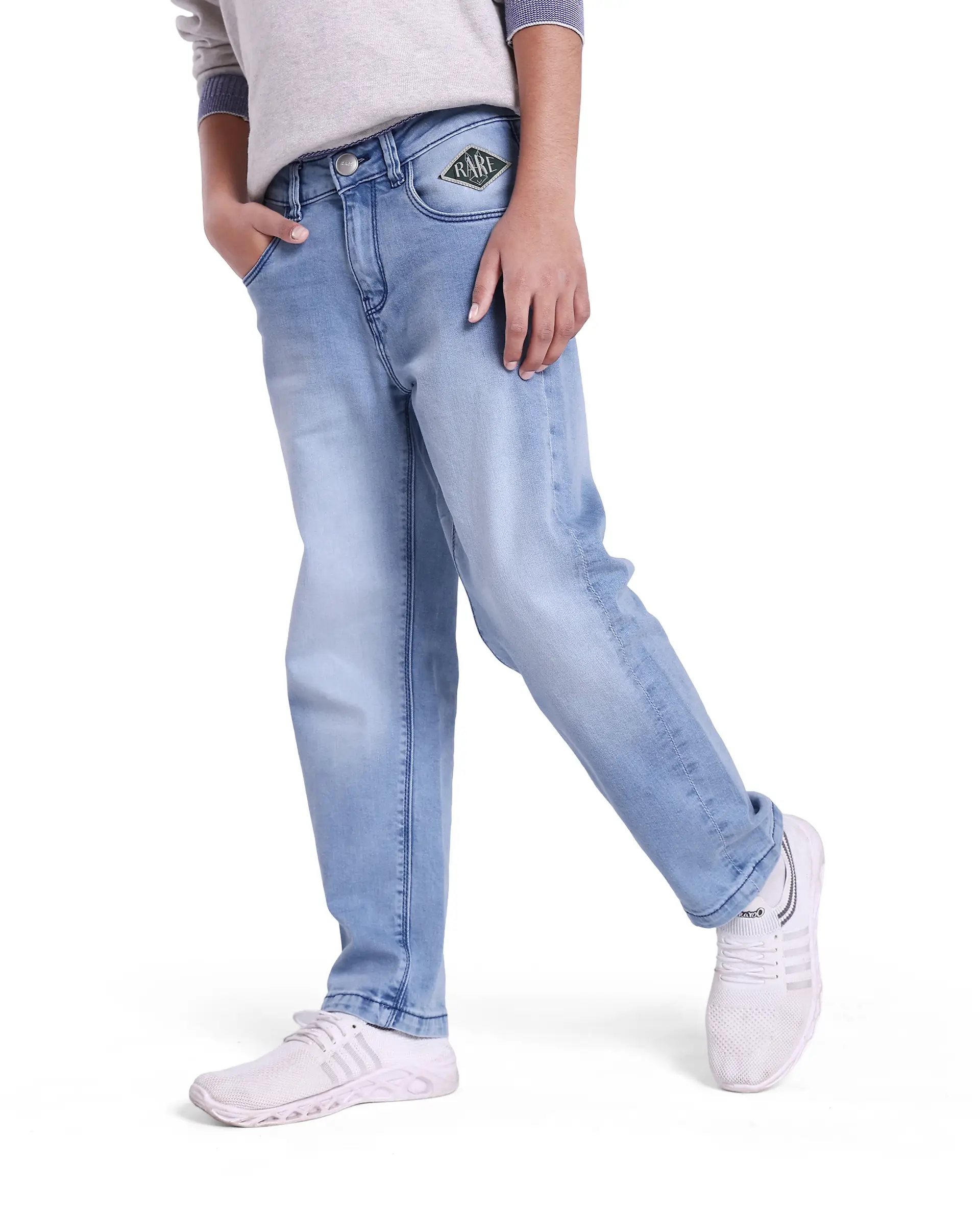 Rare Ones Kids Yosh Light Blue Cotton Relax Fit Solid Denim Pant - Image 2