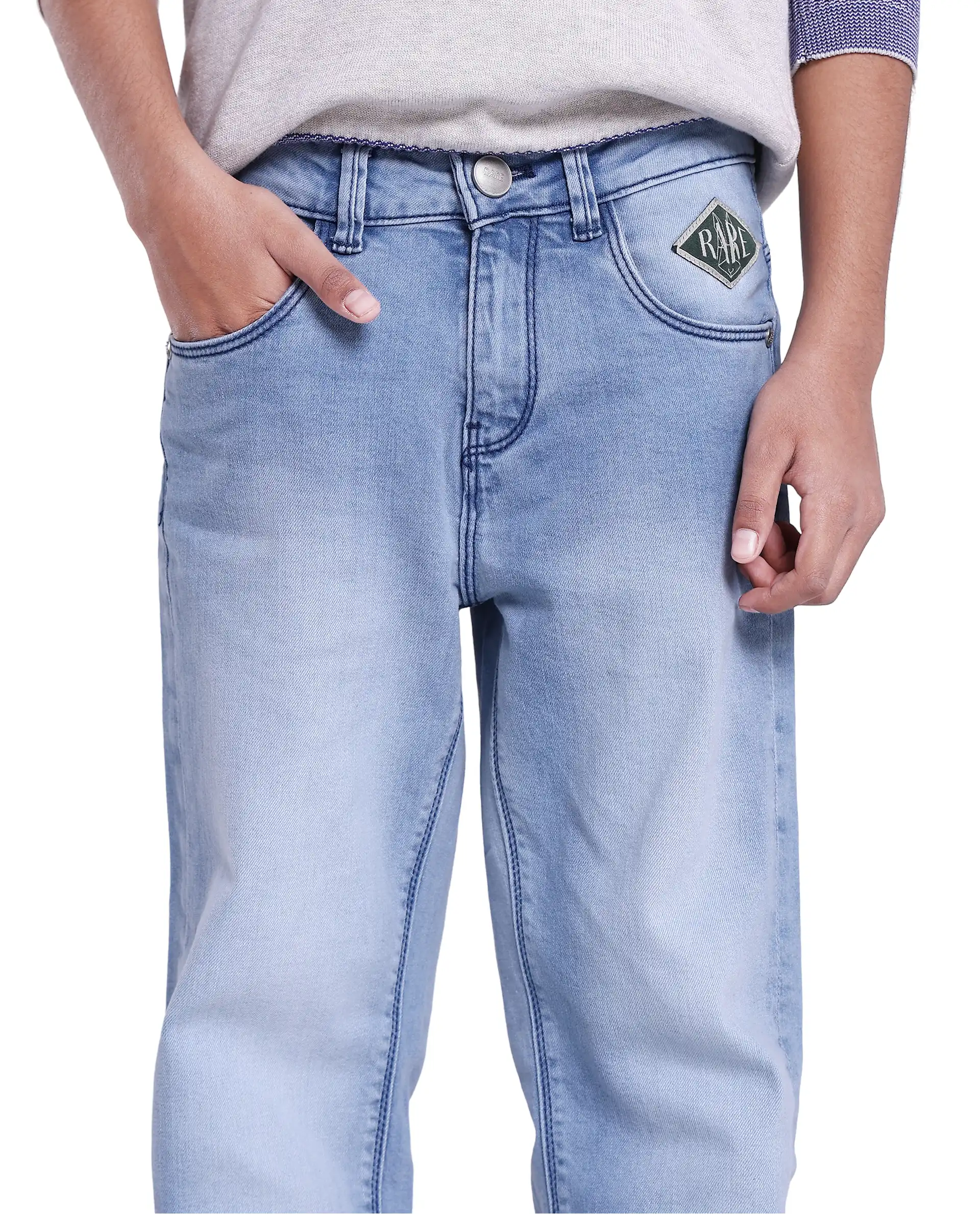 Rare Ones Kids Yosh Light Blue Cotton Relax Fit Solid Denim Pant - Image 3