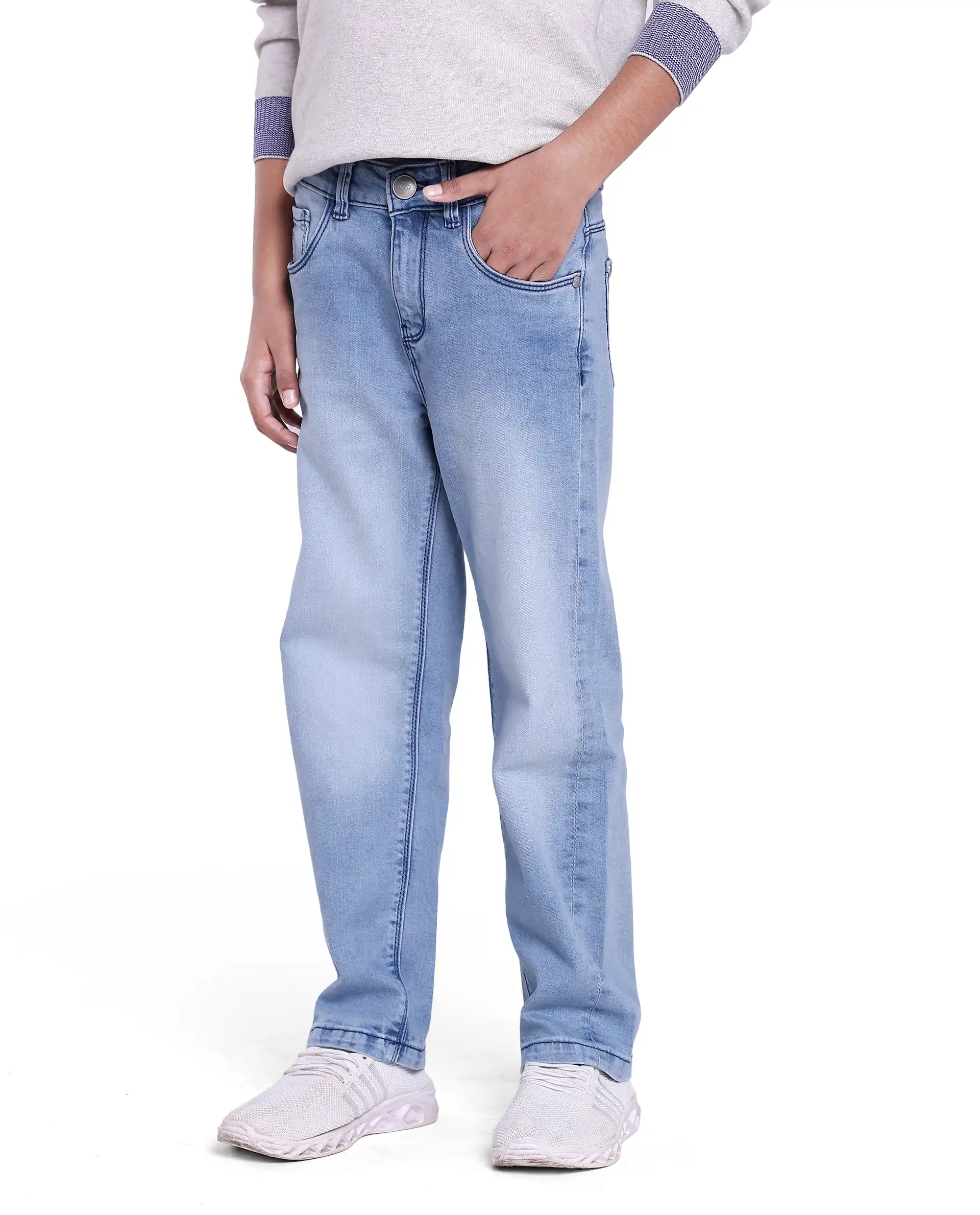 Rare Ones Kids Yosh Light Blue Cotton Relax Fit Solid Denim Pant - Image 4