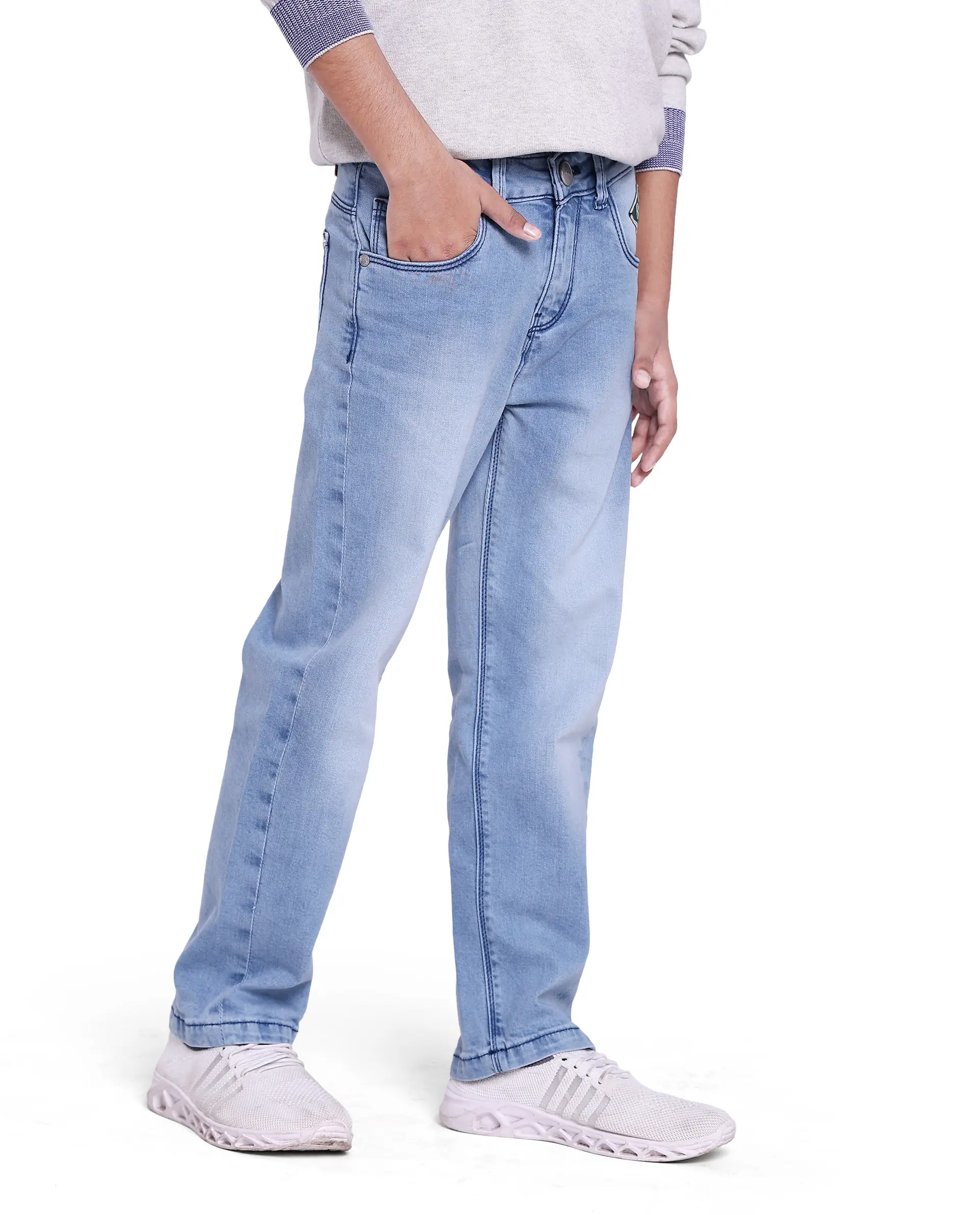 Rare Ones Kids Yosh Light Blue Cotton Relax Fit Solid Denim Pant - Image 5