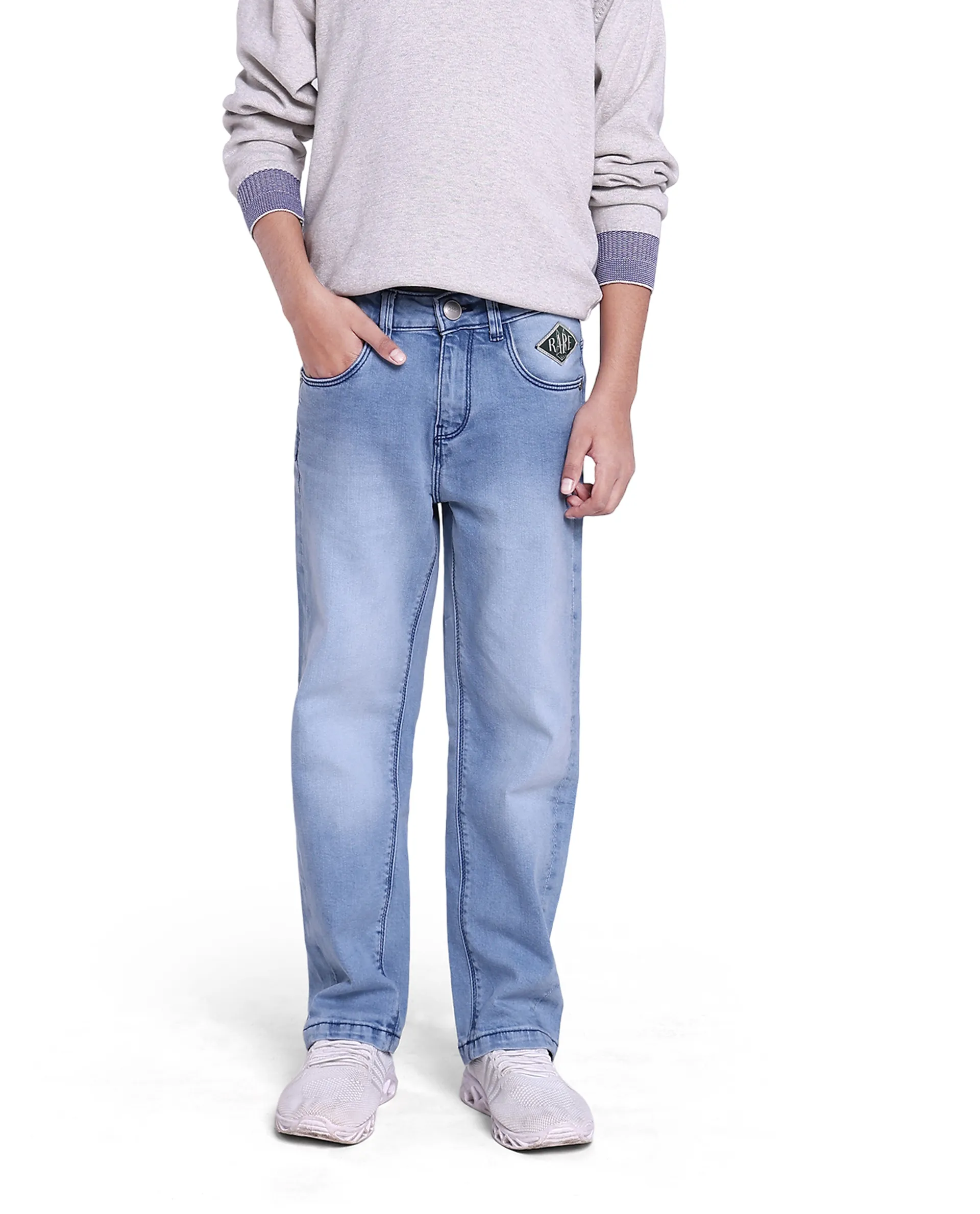 Rare Ones Kids Yosh Light Blue Cotton Relax Fit Solid Denim Pant - Image 6