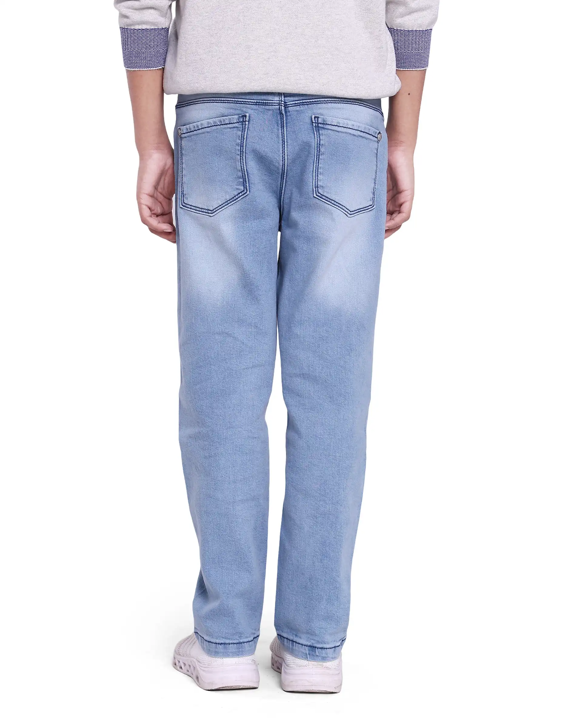 Rare Ones Kids Yosh Light Blue Cotton Relax Fit Solid Denim Pant - Image 7