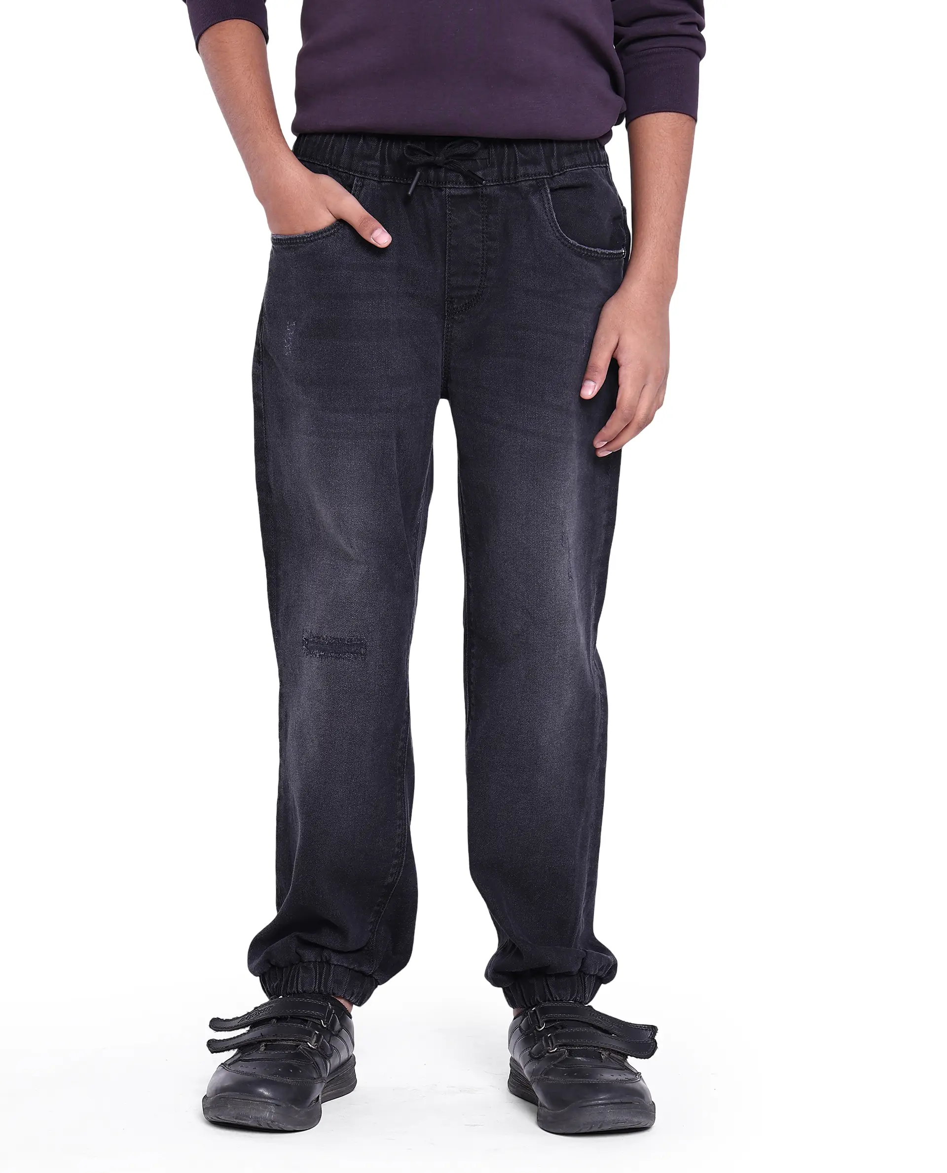 Rare Ones Kids Yugi Black Cotton Solid Slim Fit Denim Pant - Image 4