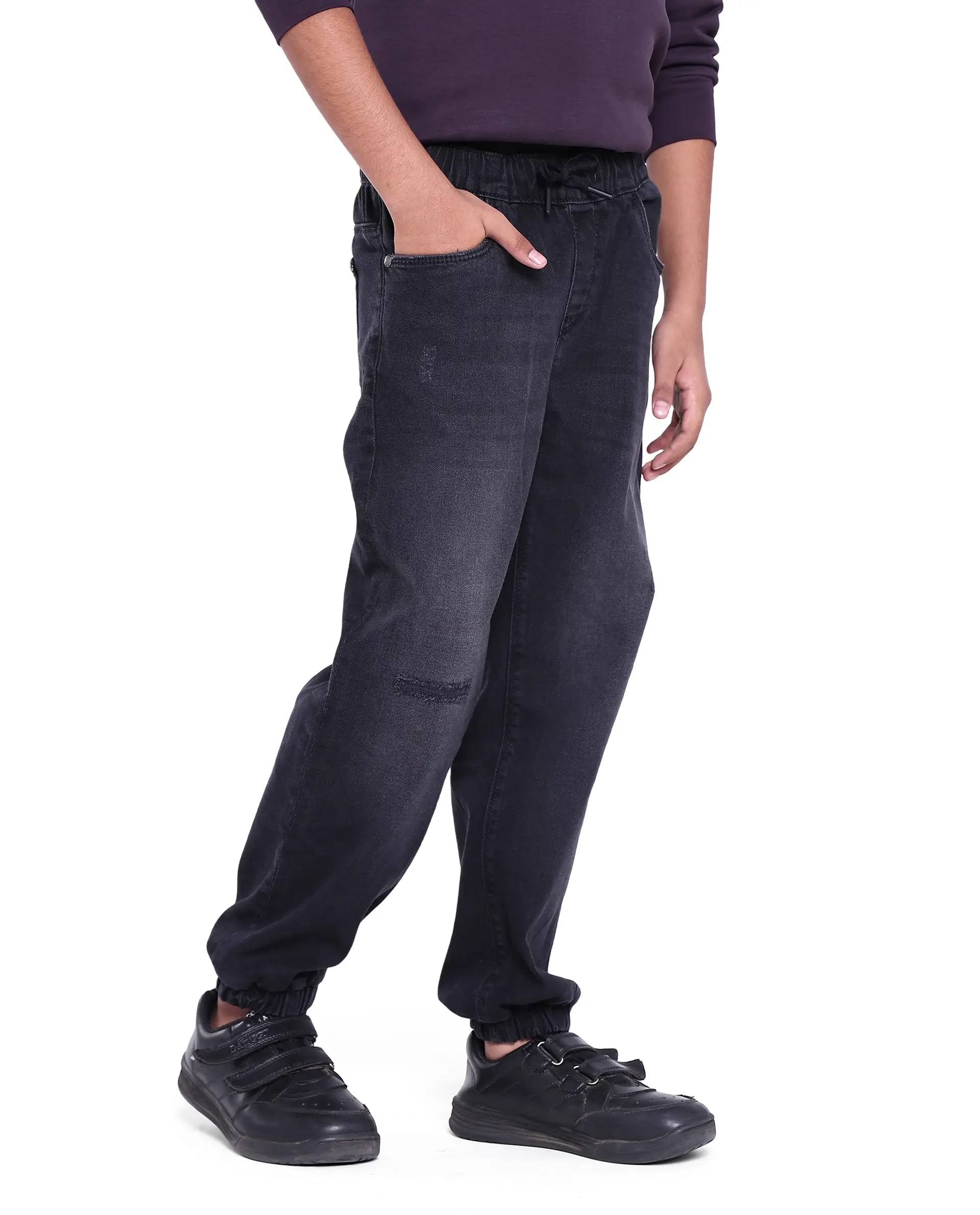 Rare Ones Kids Yugi Black Cotton Solid Slim Fit Denim Pant - Image 6