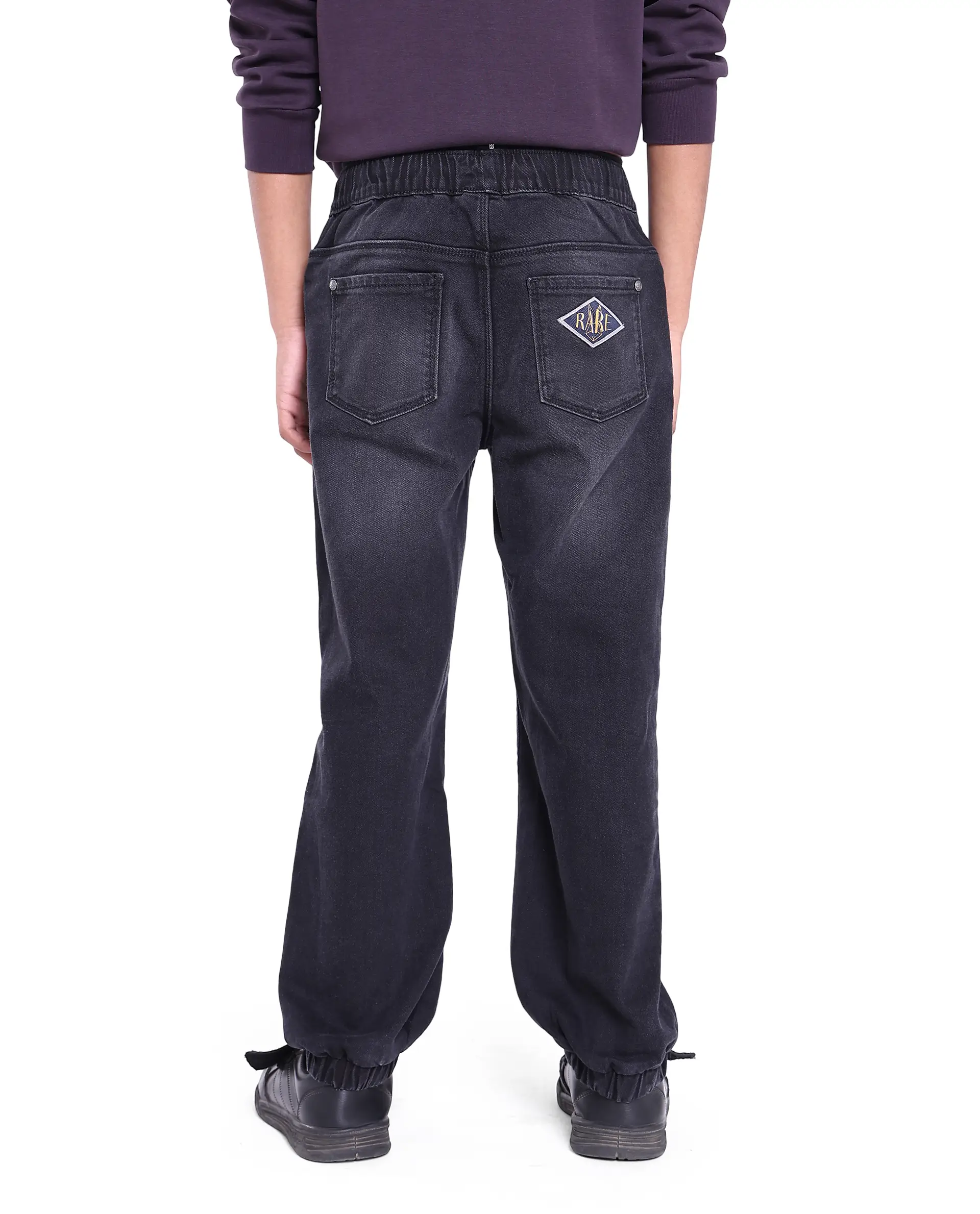 Rare Ones Kids Yugi Black Cotton Solid Slim Fit Denim Pant - Image 7