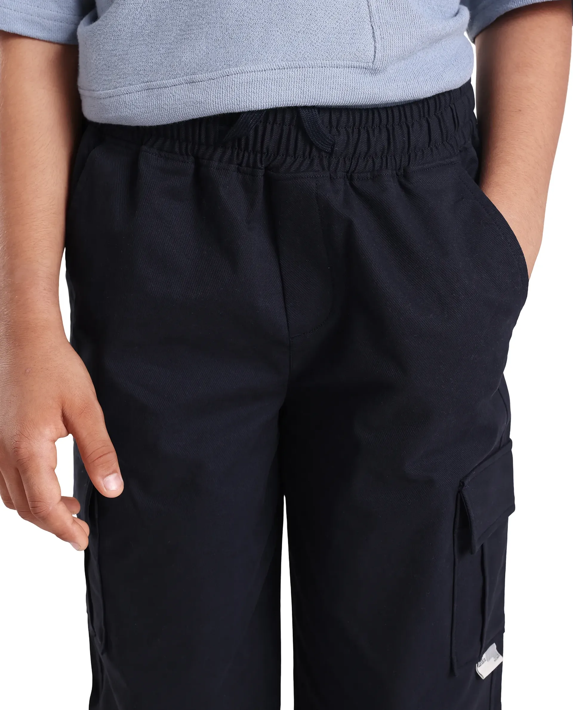 Rare Ones Kids Zash Navy Cotton Solid Button & Zip Closure Regular Fit Trouser - Image 3