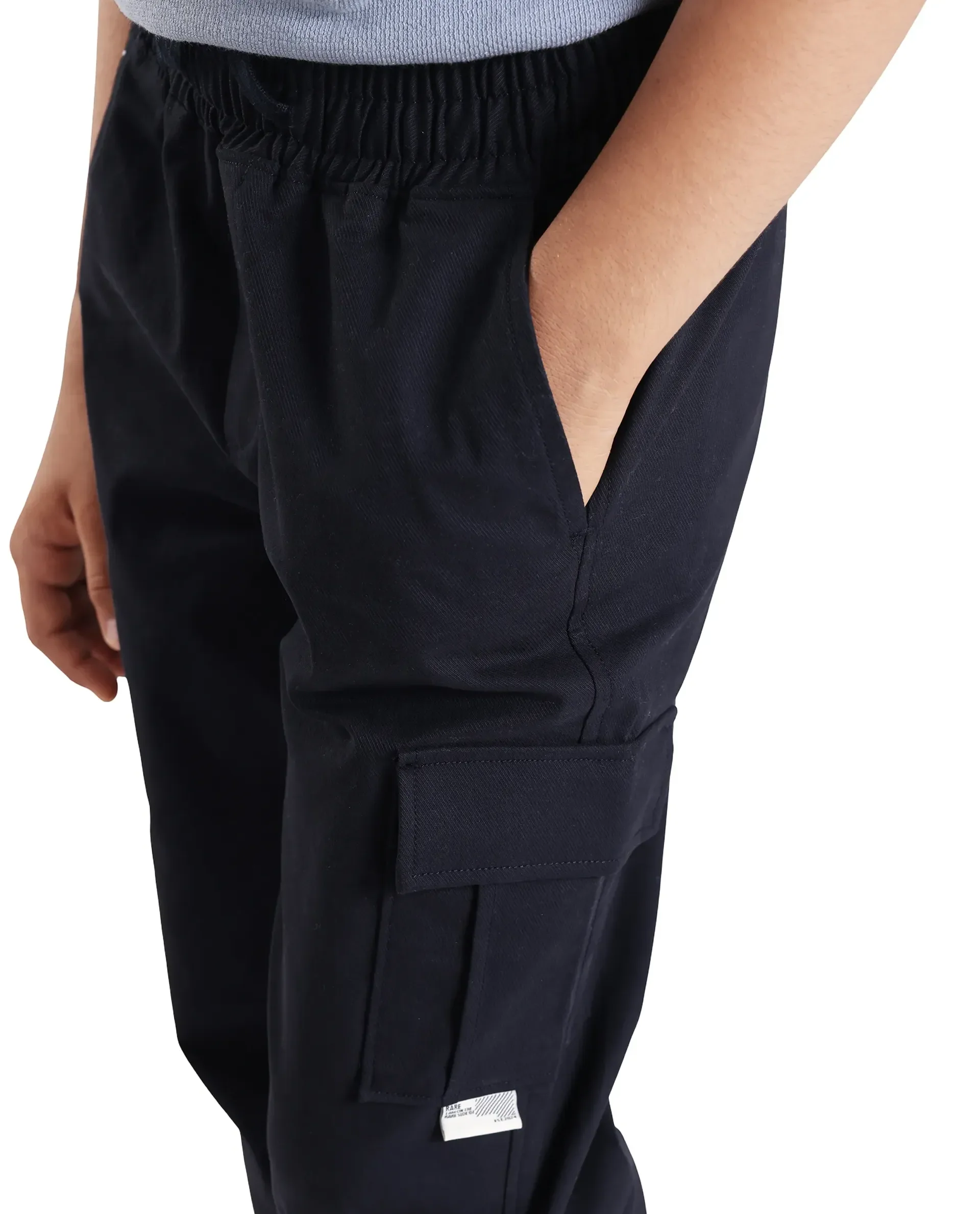 Rare Ones Kids Zash Navy Cotton Solid Button & Zip Closure Regular Fit Trouser - Image 4