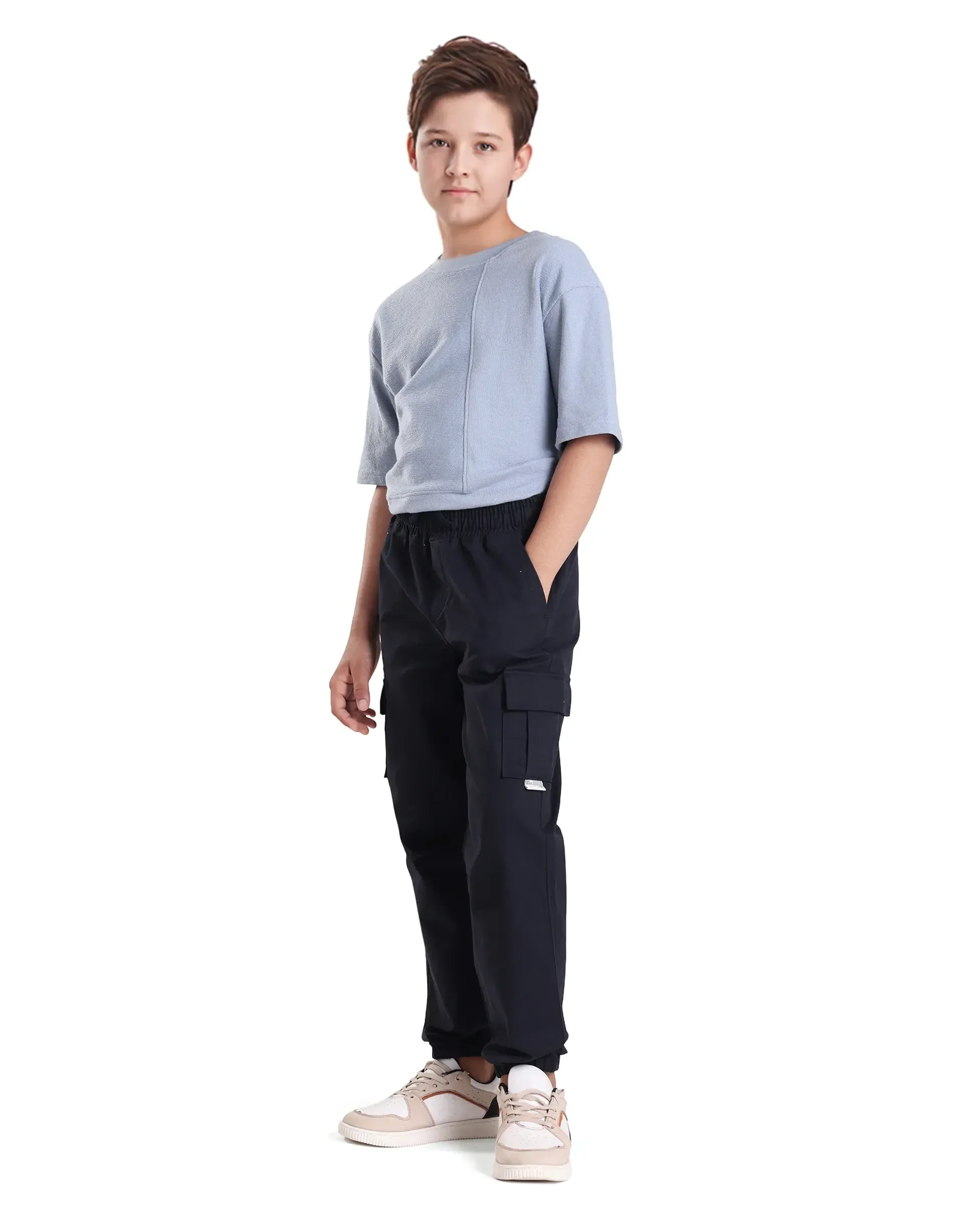 Rare Ones Kids Zash Navy Cotton Solid Button & Zip Closure Regular Fit Trouser - Image 5