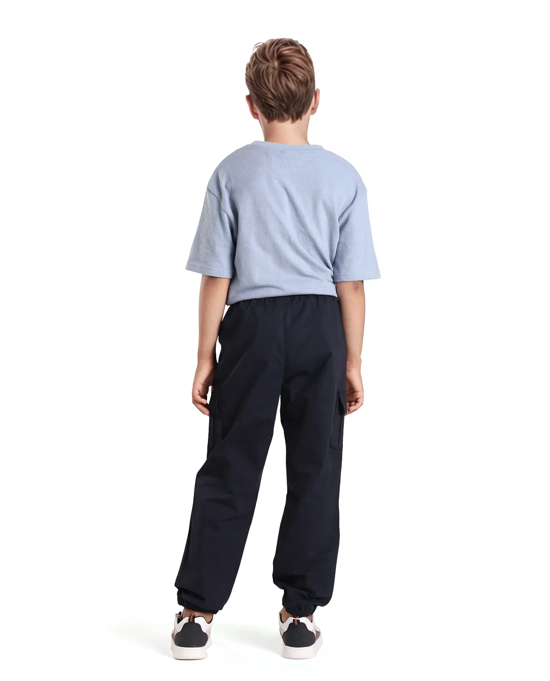 Rare Ones Kids Zash Navy Cotton Solid Button & Zip Closure Regular Fit Trouser - Image 7